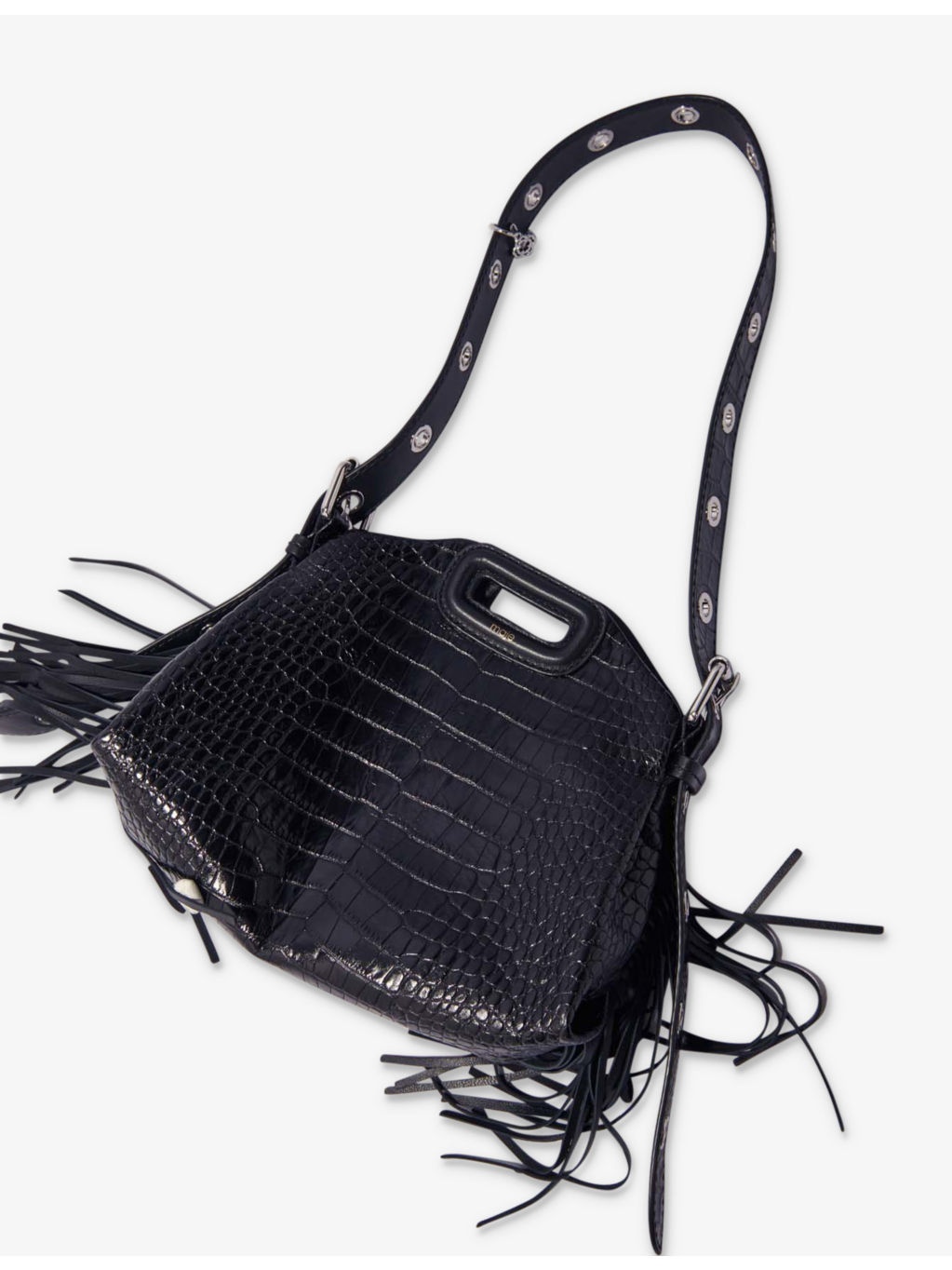 Tassel-embellished mock-croc leather shoulder bag - 5