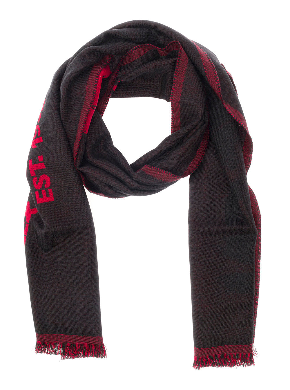 Alexander Mcqueen Men Red And Black Scarf With Jacquard Logo In Wool Man - 2