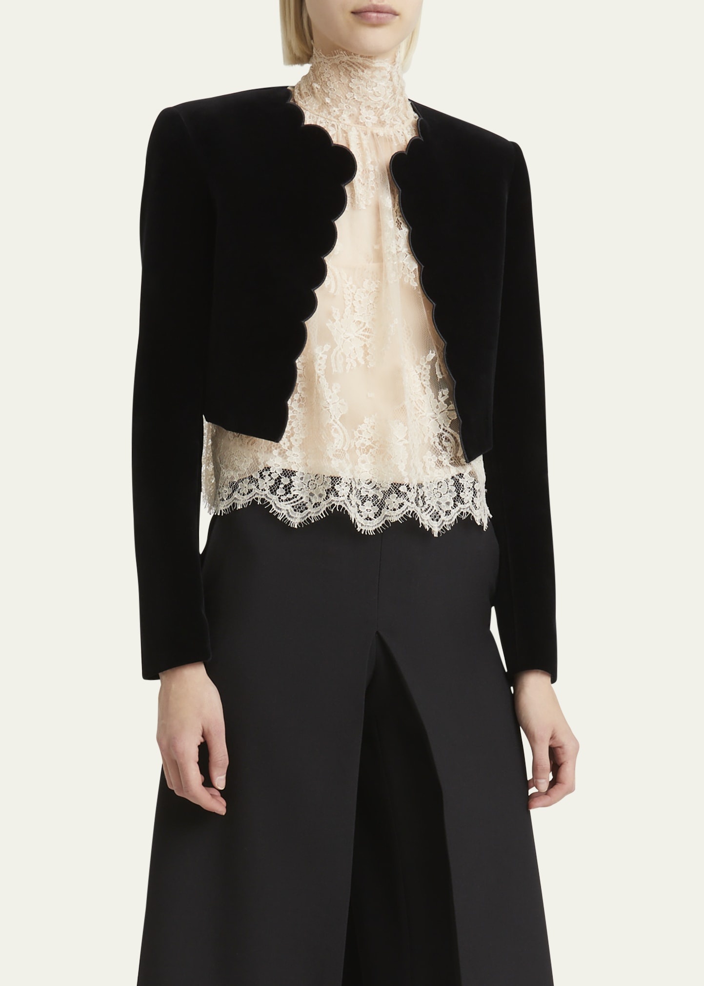 Scalloped Velvet Crop Jacket - 4