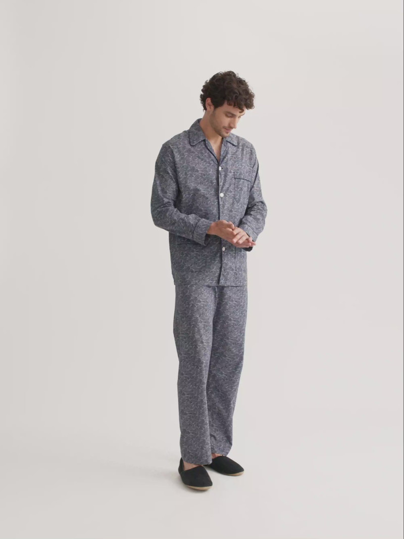 Men's Classic Fit Pajamas Cotton Batiste Navy Blue Night Sky Print 1