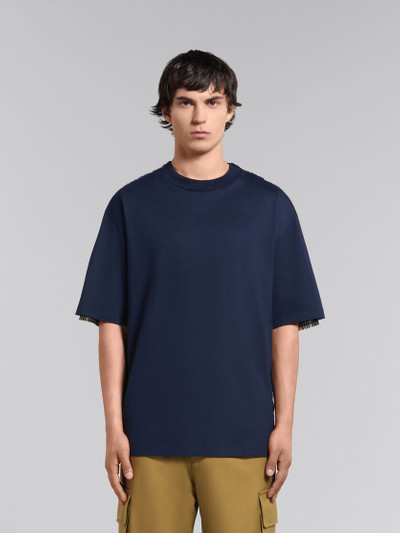 Marni DEEP BLUE BIO COTTON T-SHIRT WITH CHECKED BACK outlook