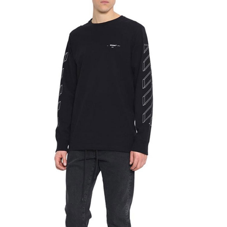 Men's Off-White 3D Printing Hollow Out Arrow Long Sleeves Black T-Shirt OMAB001E181850021001 - 5