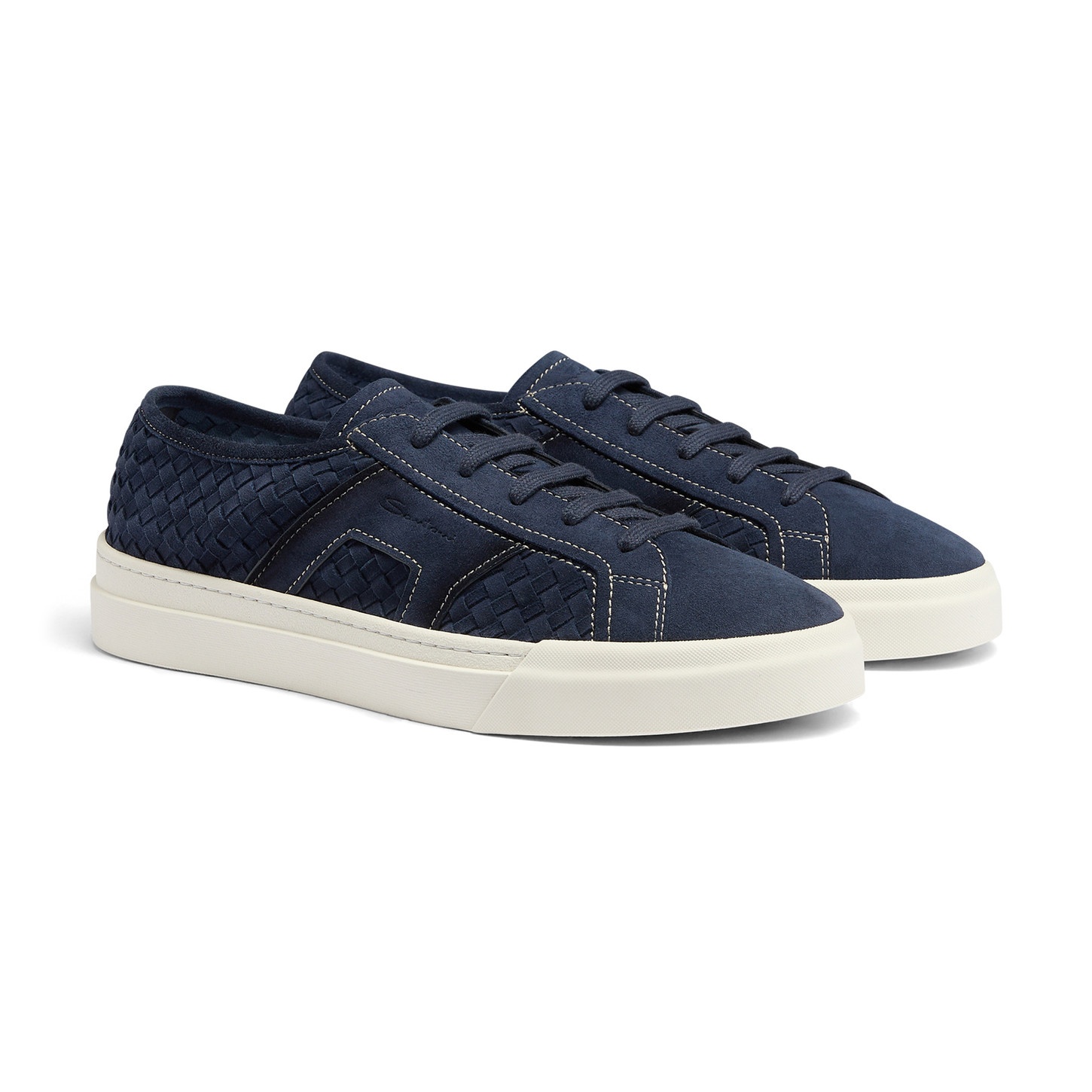 Men's blue woven suede Double Buckle Sneaker - 3