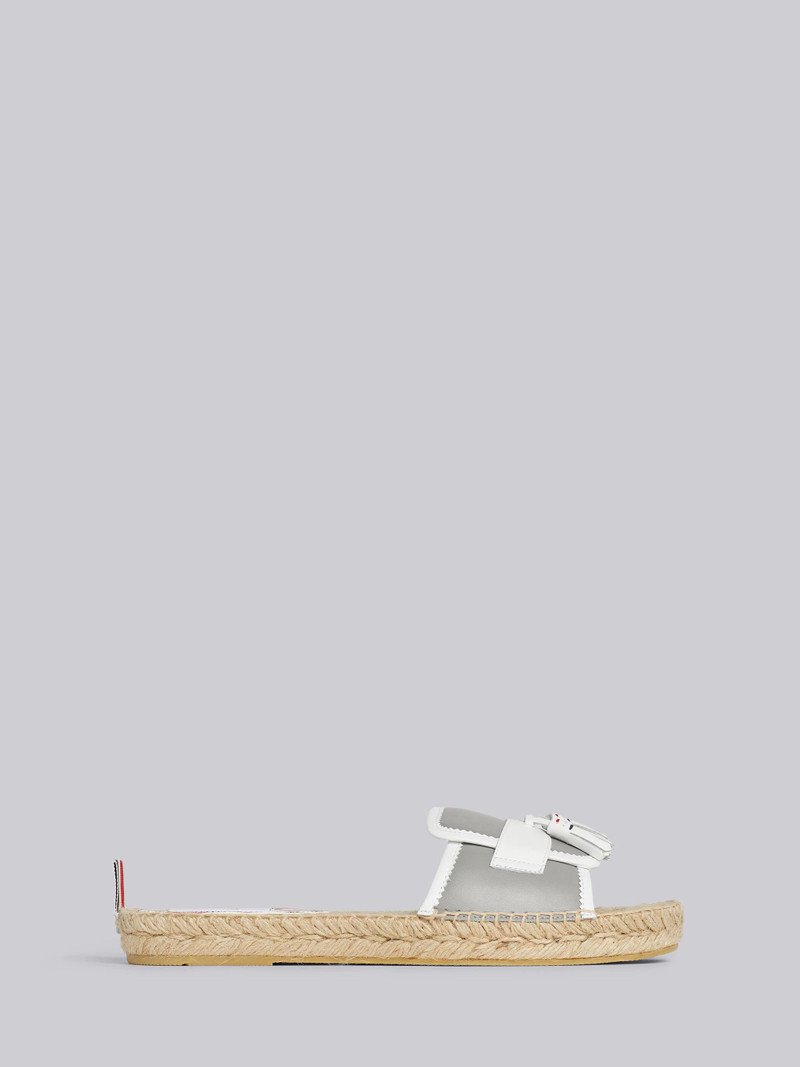Grey And White Vitello Calf Leather Tassel Espadrille Loafer Sandal 1