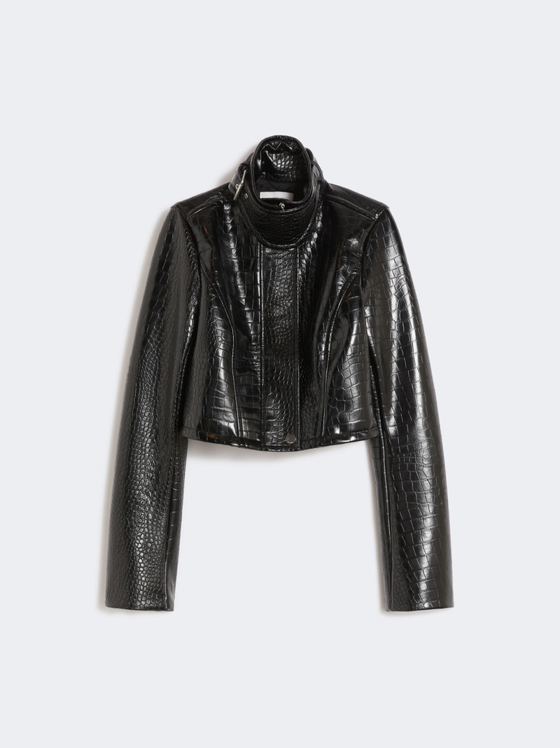 SULTANO Patent leather cropped jacket with alligator print - BLACK 1