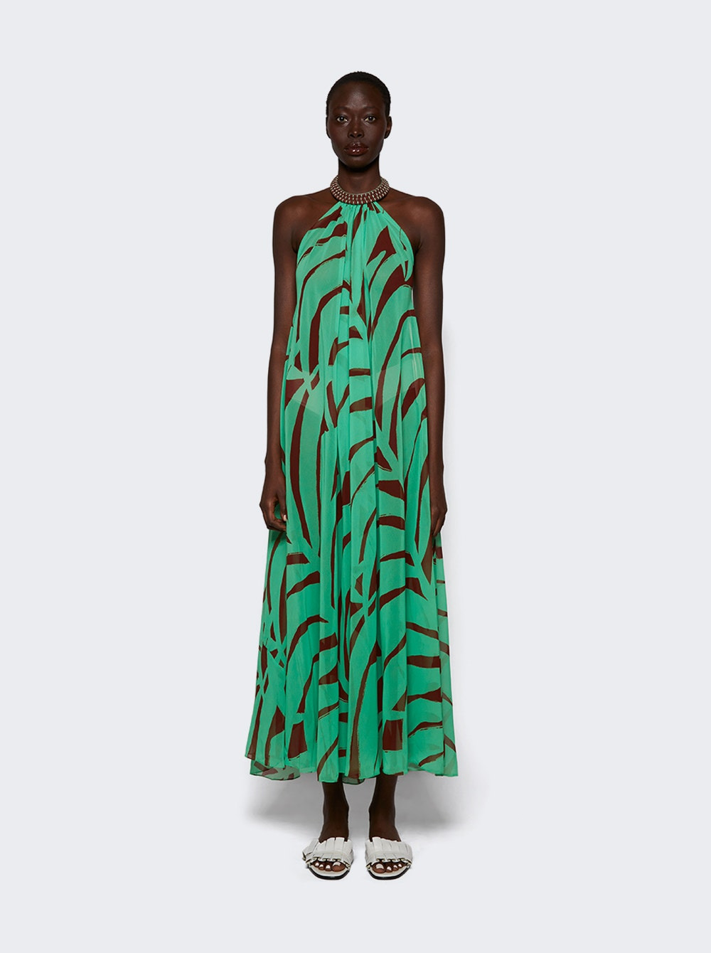 Tactile Winds Maxi Dress Swim Palm Stripes Burgundy Mint - 2