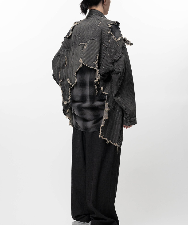 Check Shirt Layered Denim Jacket 5