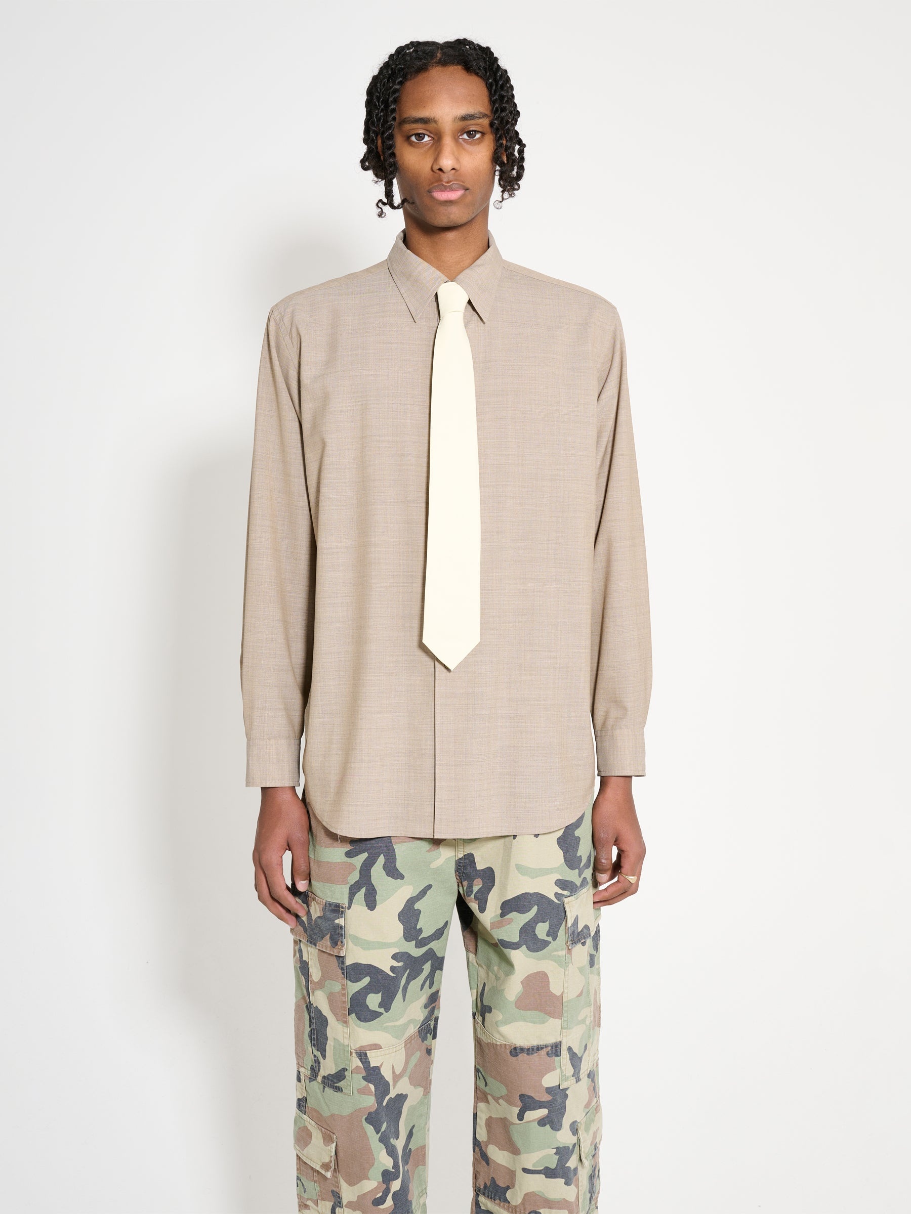 AURALEE WASHED FINX TWILL TIE LIGHT YELLOW - 3
