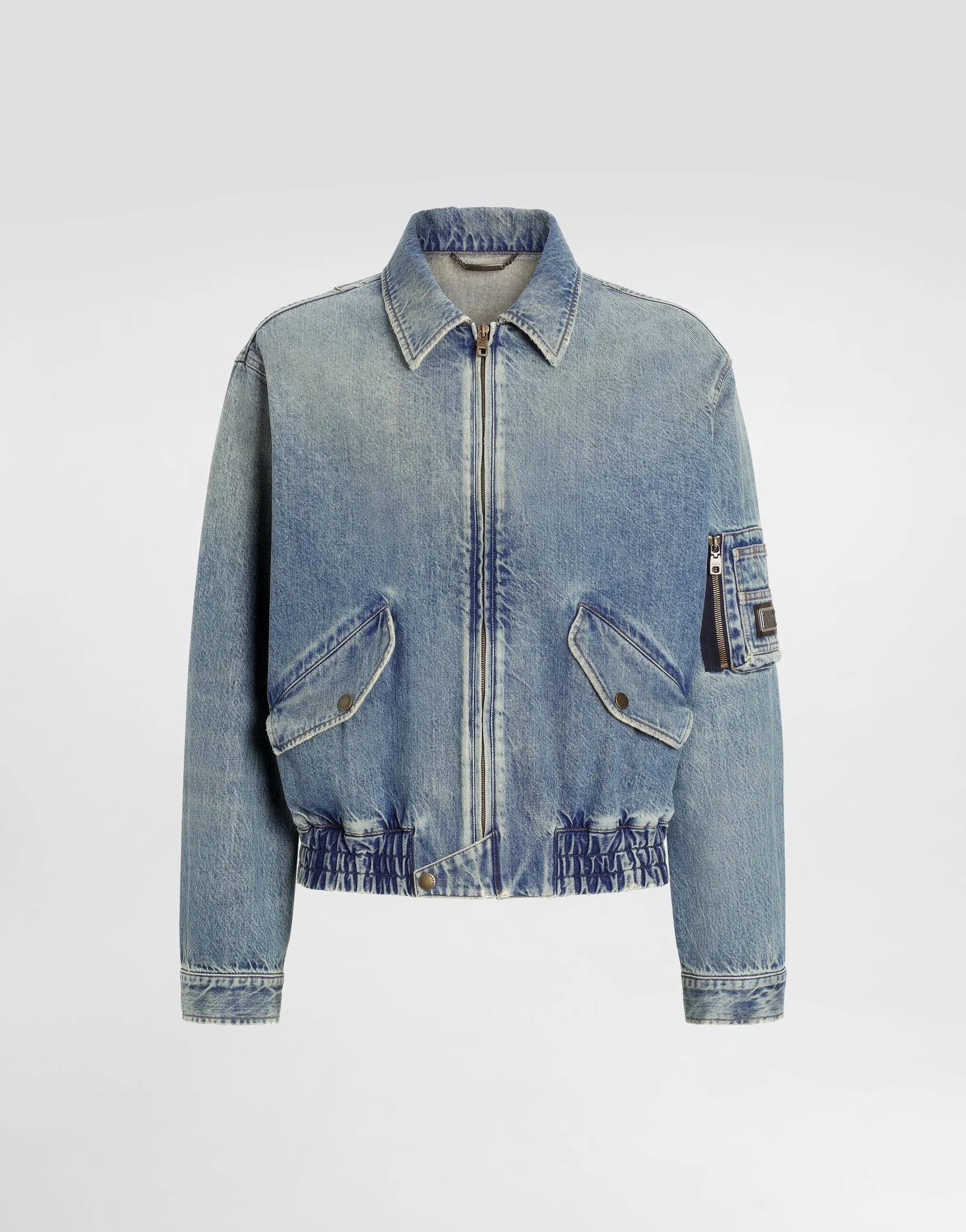 Cotton denim bomber jacket with tag - 1