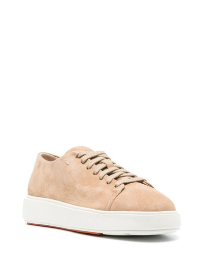 Santoni logo-debossed leather sneakers outlook