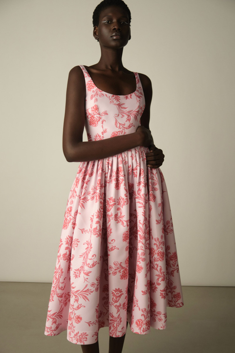 Eglantine Dress In Pink Floral Damask Taffeta Faille 5