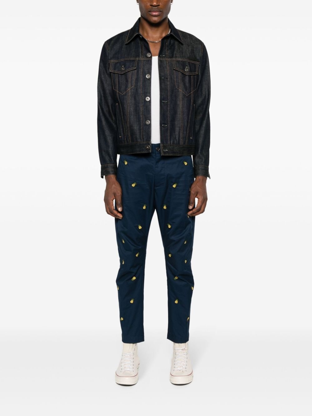 pineapple-embroidered tapered trousers - 2