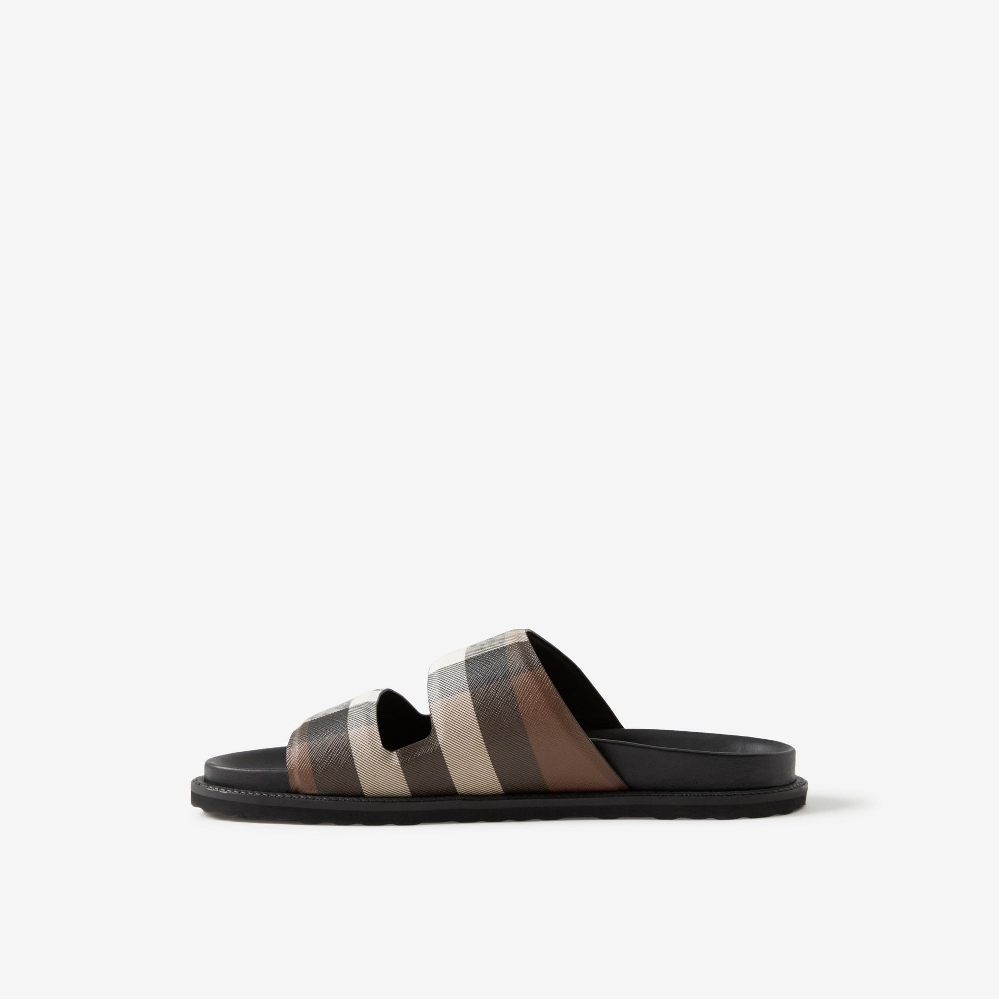 Cut-out Detail Check Cotton Canvas Slides - 5