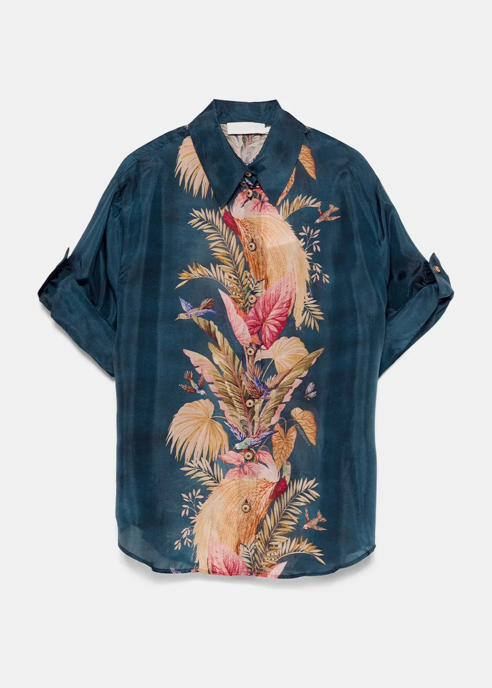 Dark Blue Palm Floral Ascension Relaxed Shirt - 1