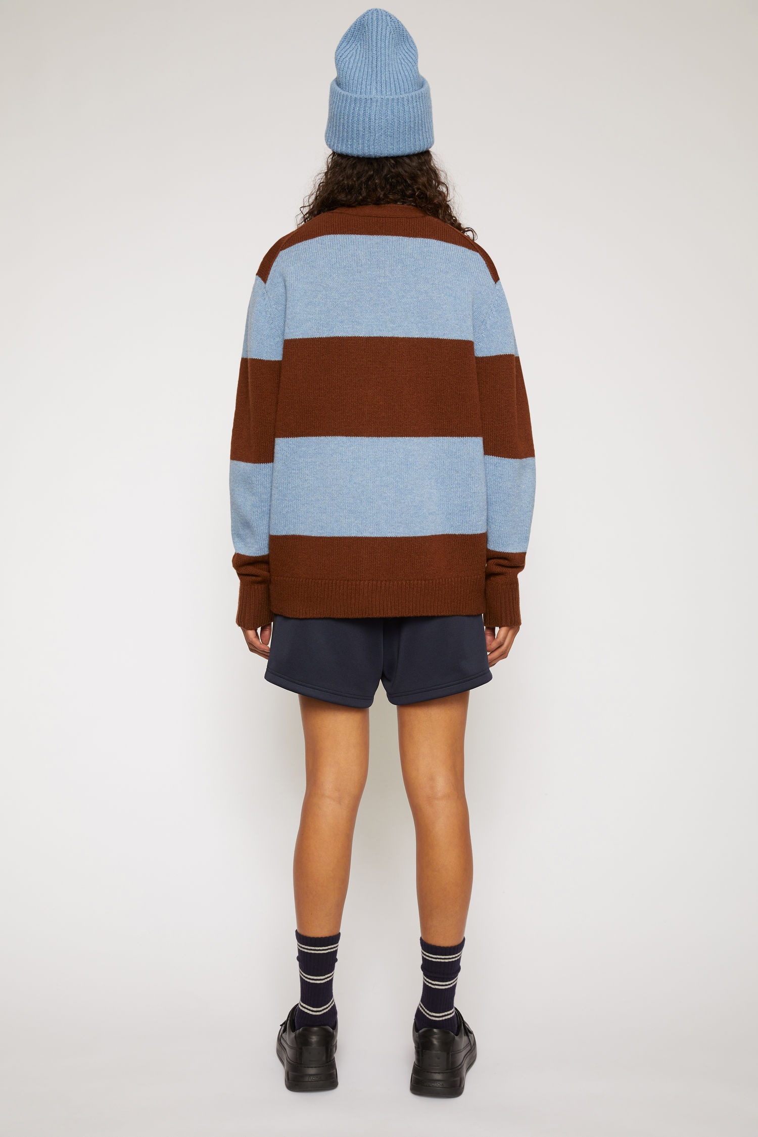 Block stripe cardigan dark brown/mineral blue - 3