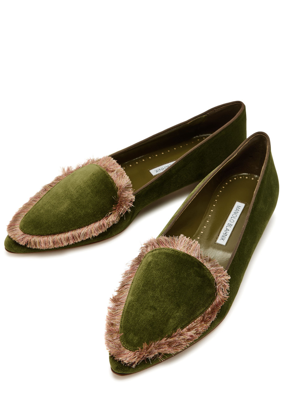 Manolo Blahnik Agofran Fringed Velvet Loafers - 3