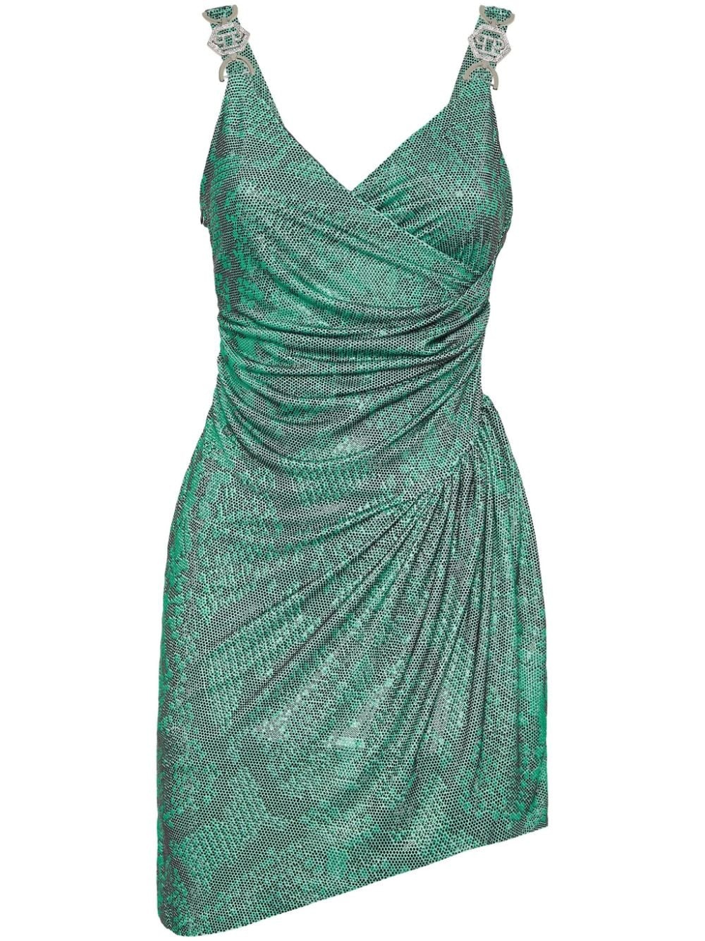 rhinestone-embellished draped minidress - 1