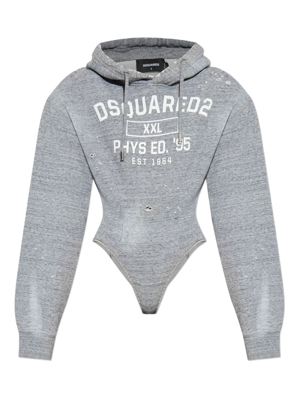 distressed-detail hooded bodysuit - 1
