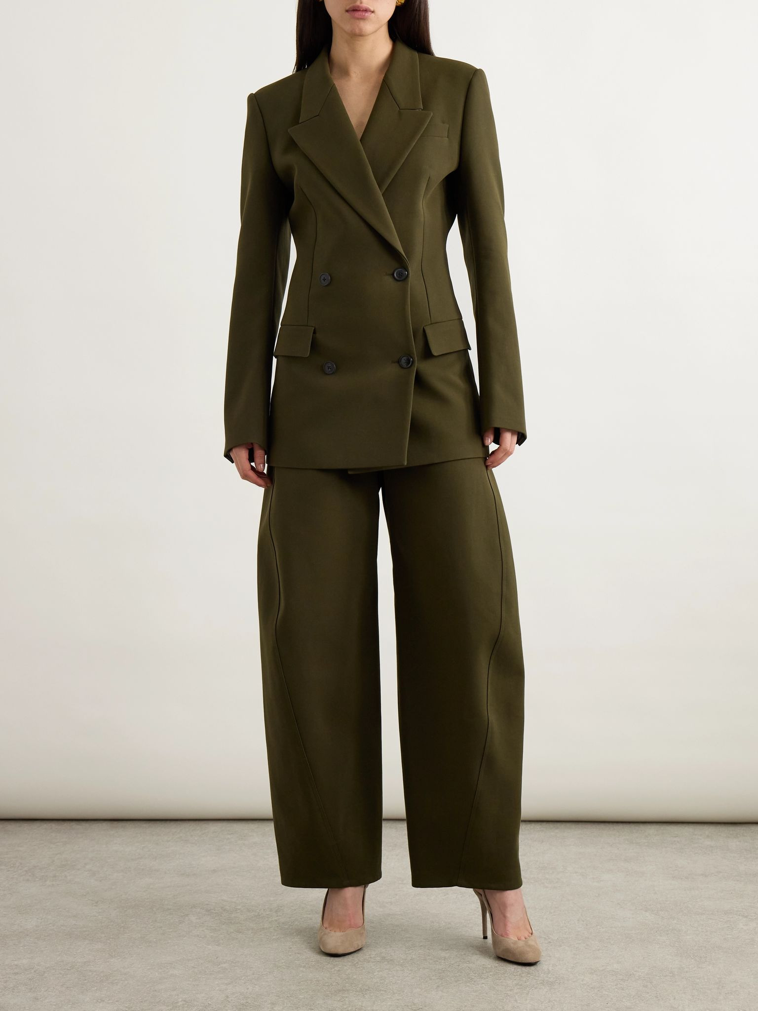 Double-breasted cotton-twill blazer Army green - 2