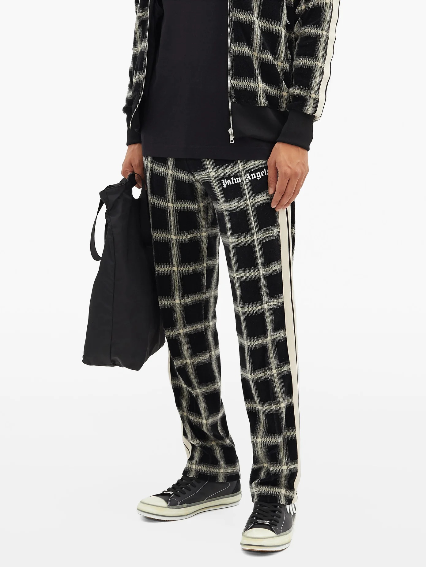 Logo-print checked-velour track pants - 6