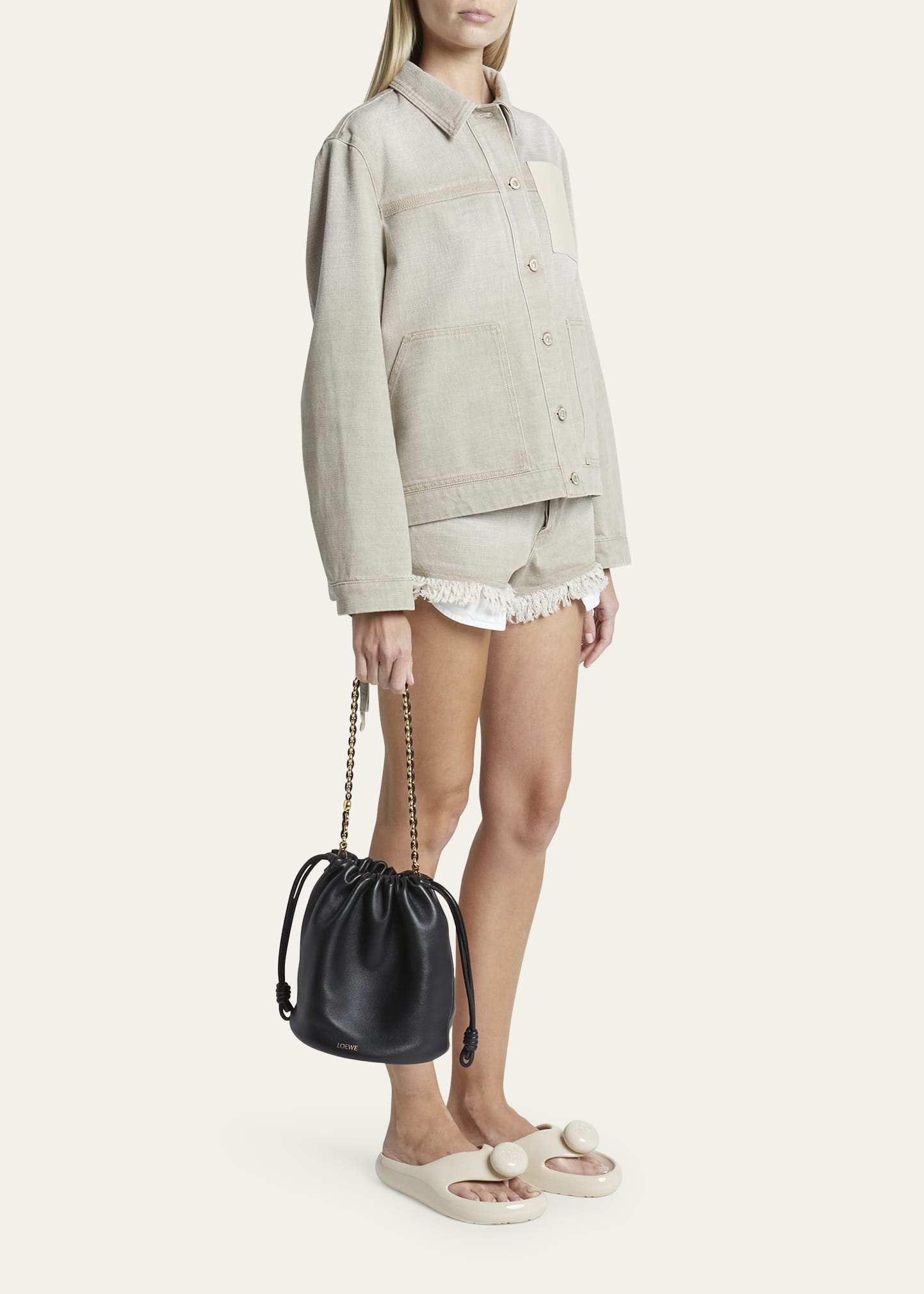 x Paula’s Ibiza Flamenco Bucket Bag in Napa Leather with Chain - 6