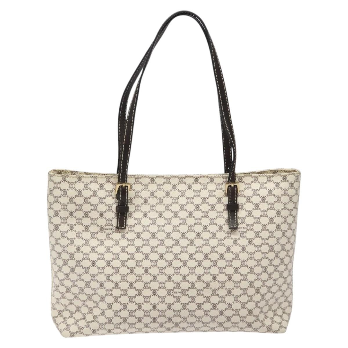 CELINE Macadam Canvas Tote Bag Pvc Leather Gold White - 13