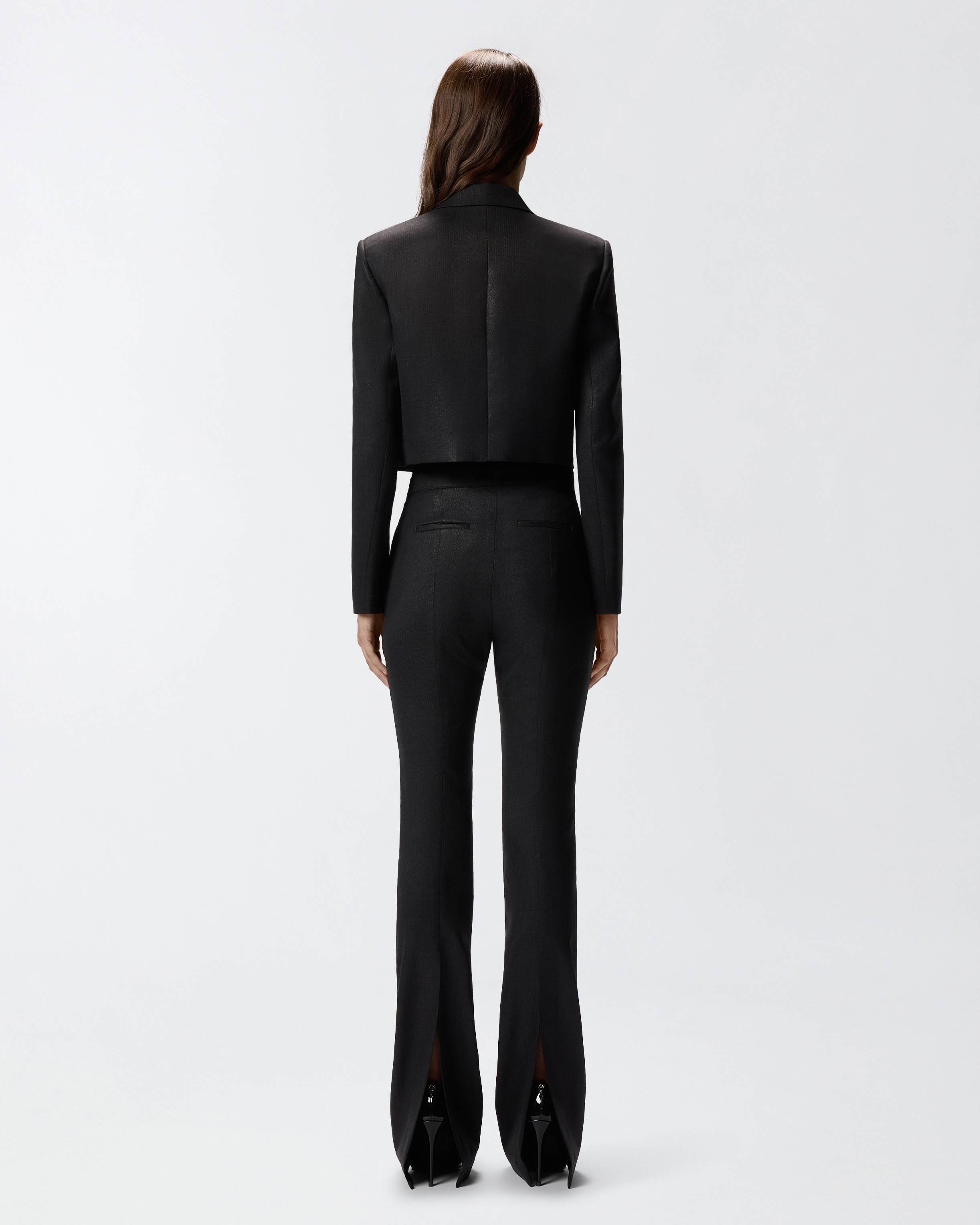 SHINY-EFFECT PINSTRIPED SPENCER JACKET - 4