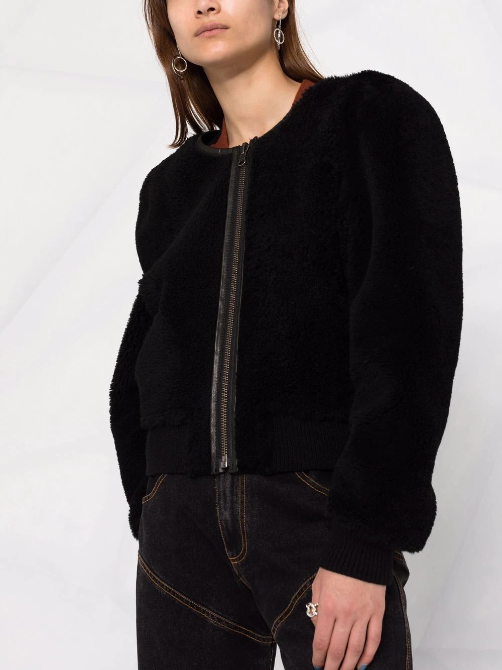 collarless wool bomber jacket - 3