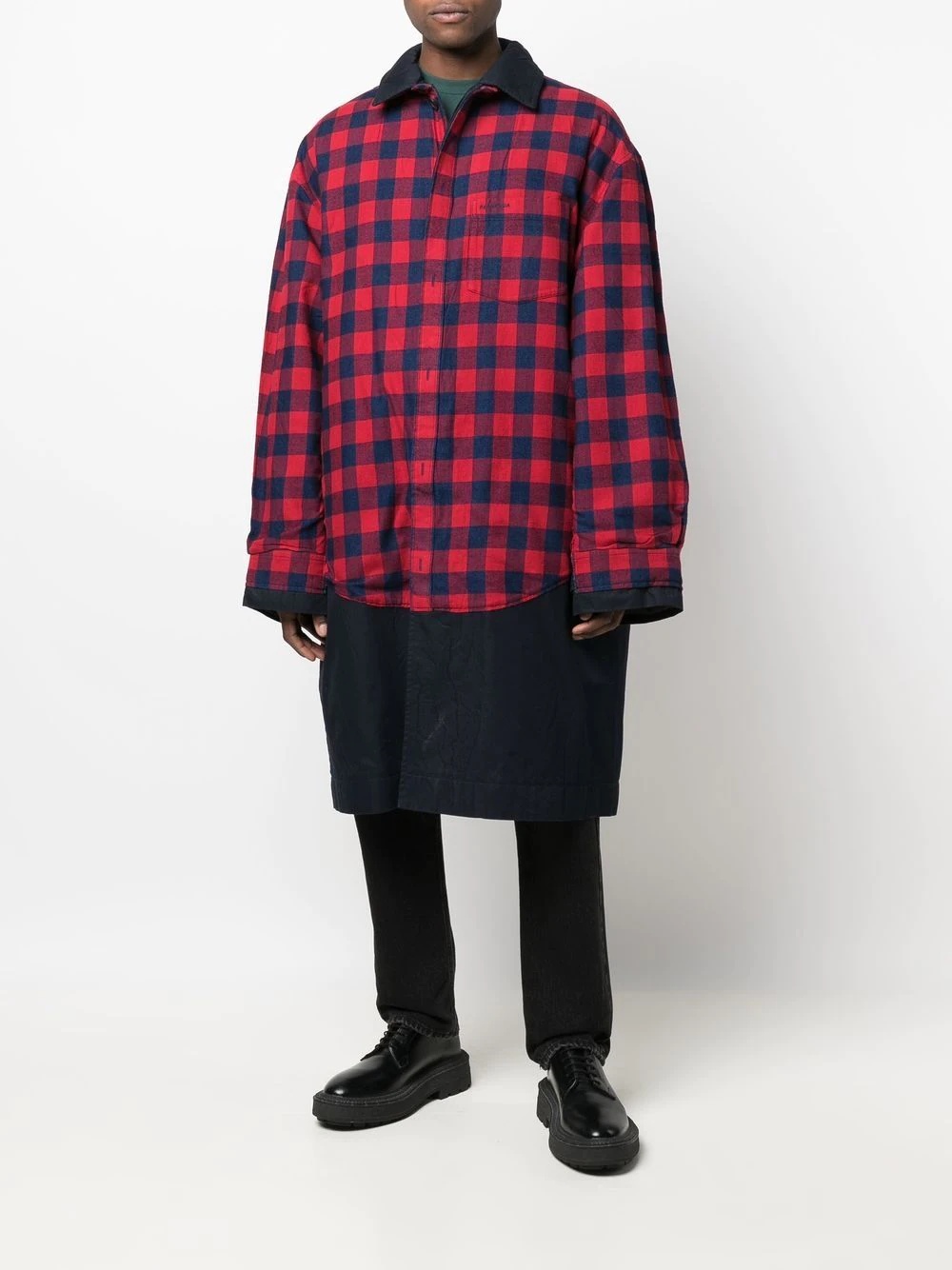 Patched check-print carcoat - 2