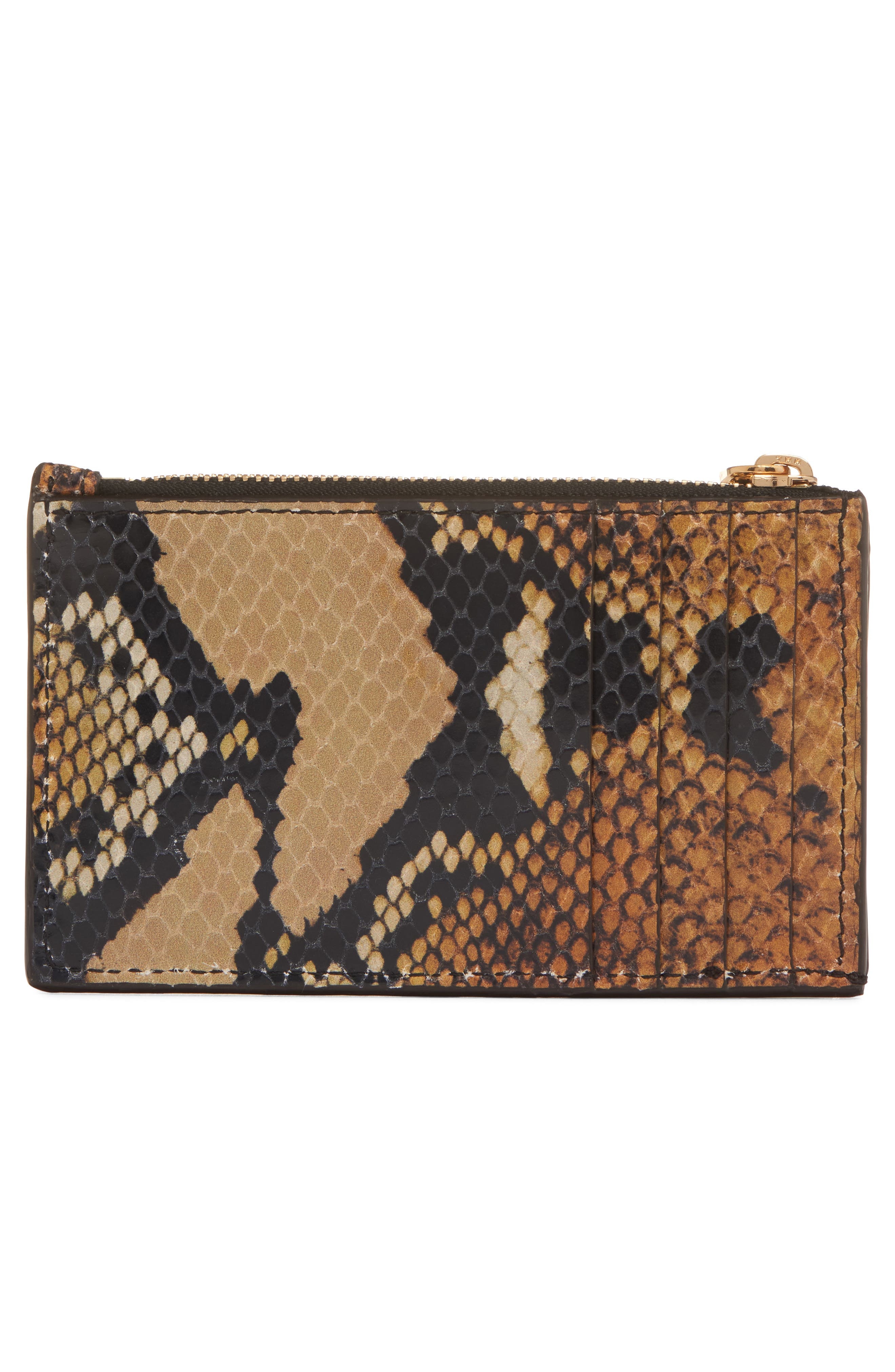 McQueen Python Print Calfskin Leather Zip Card Holder in Brown/Gold at Nordstrom - 4