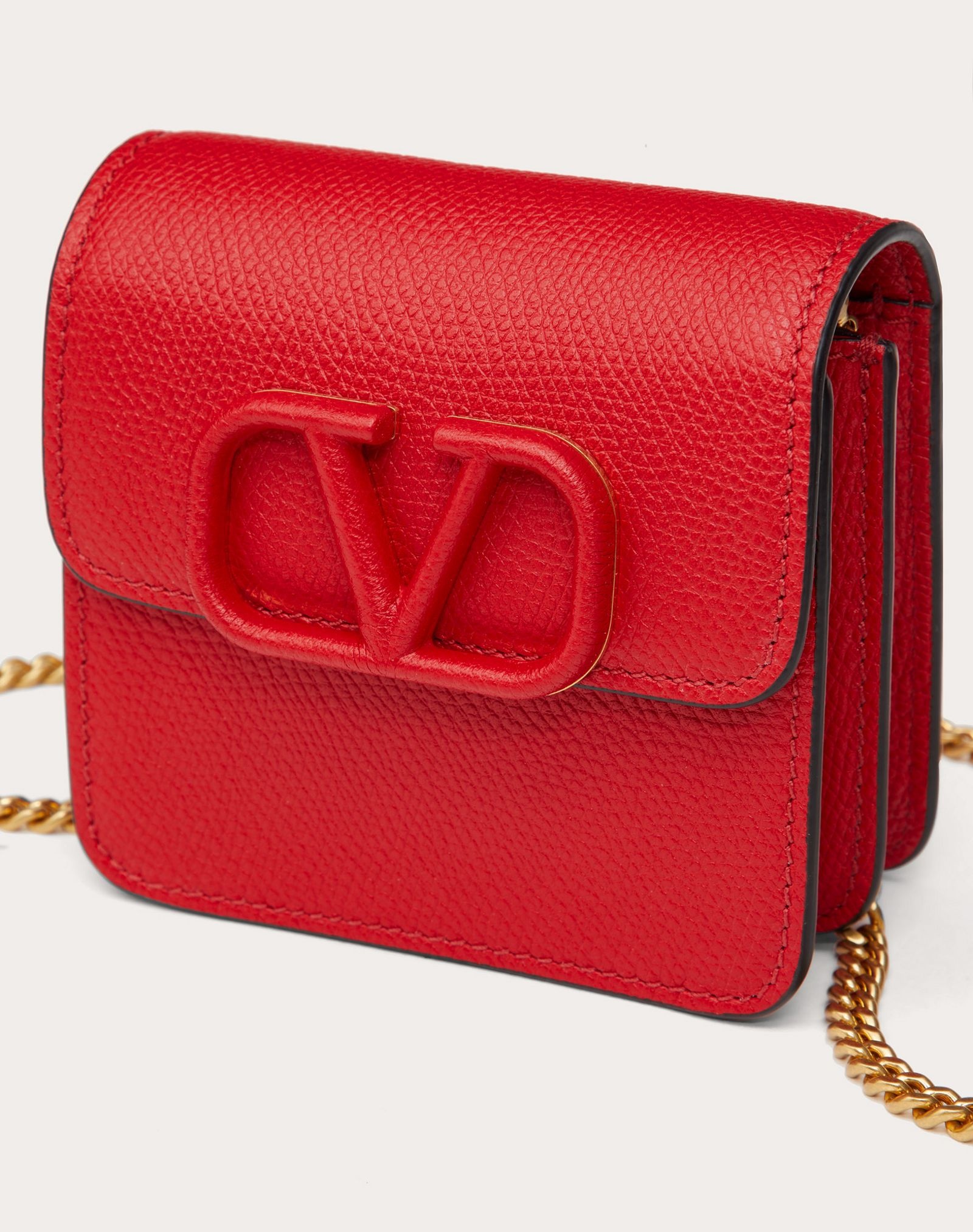 COMPACT VSLING GRAINY CALFSKIN WALLET WITH CHAIN STRAP - 2