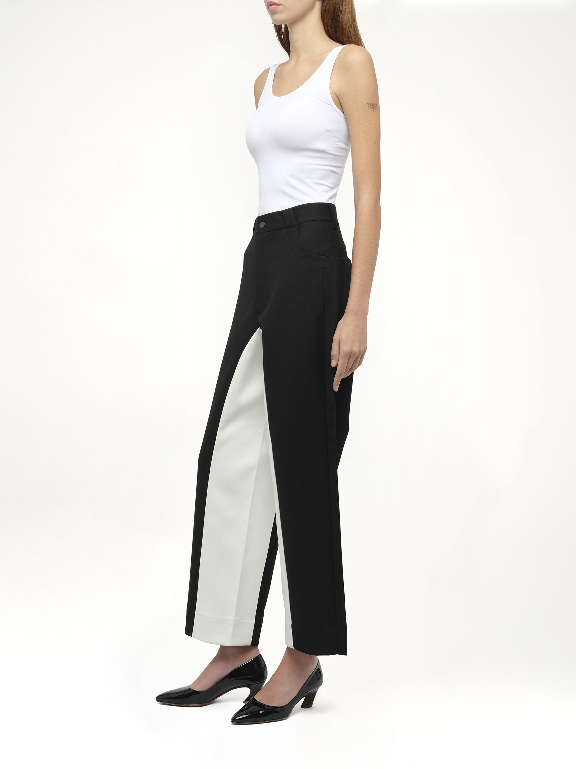 Black & White Stitched Suit Pants in Black - 4