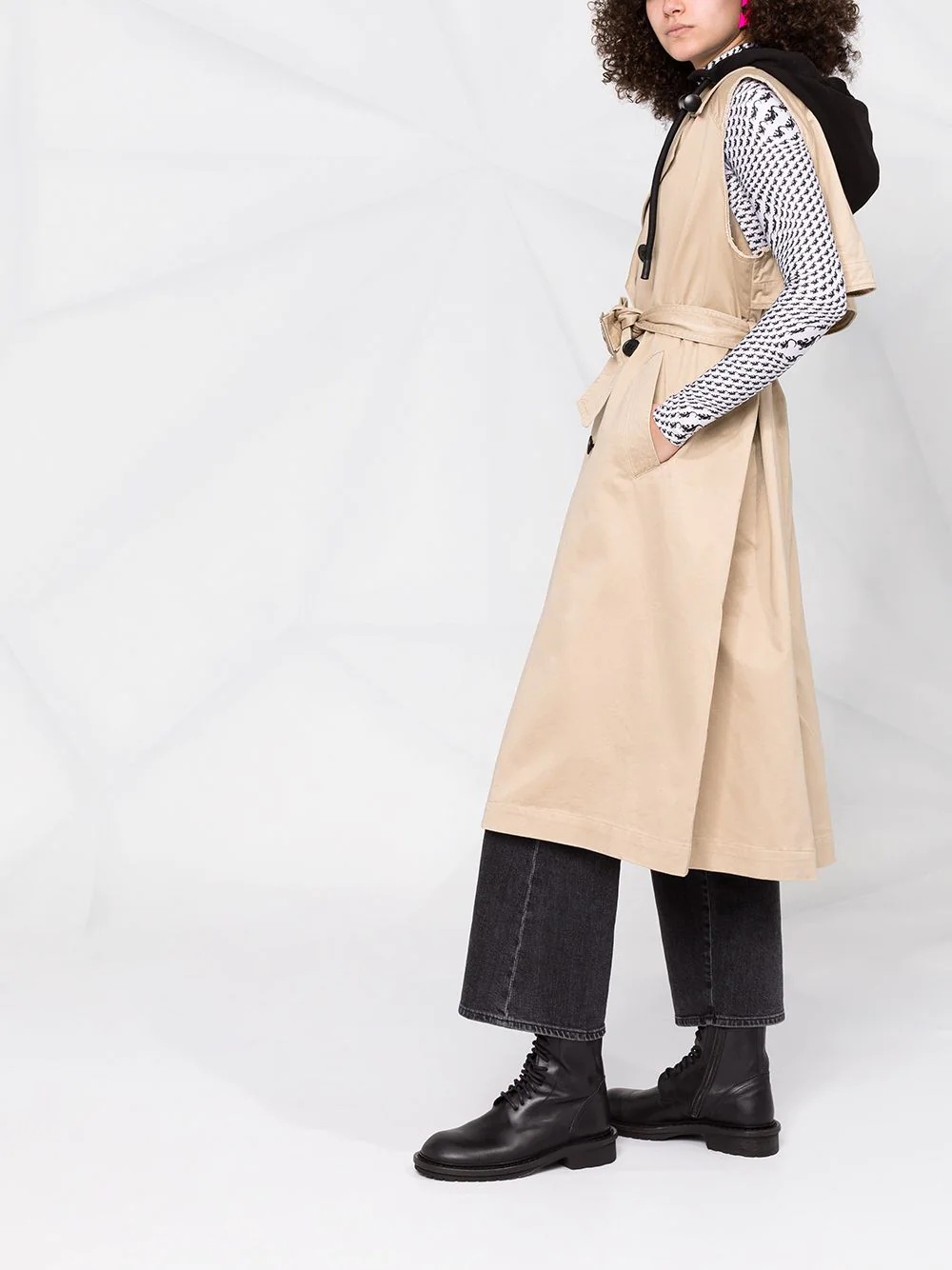 sleeveless double breasted trench coat - 4