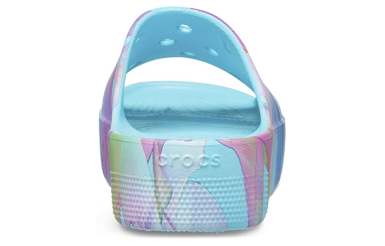(WMNS) Crocs Classic Platform Palm Print Slide 'Blue Multi-Color' 208607-4NQ - 6