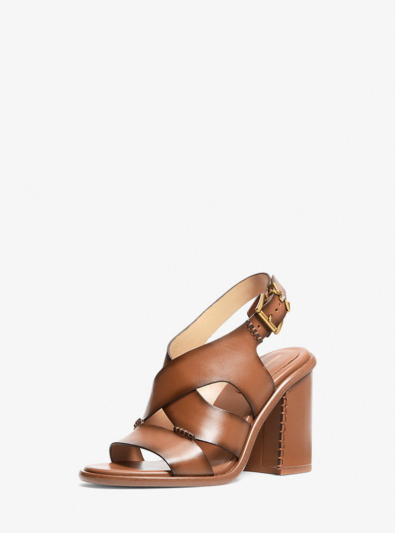 MICHAEL KORS Raven Burnished Leather Block Heel Sandal outlook