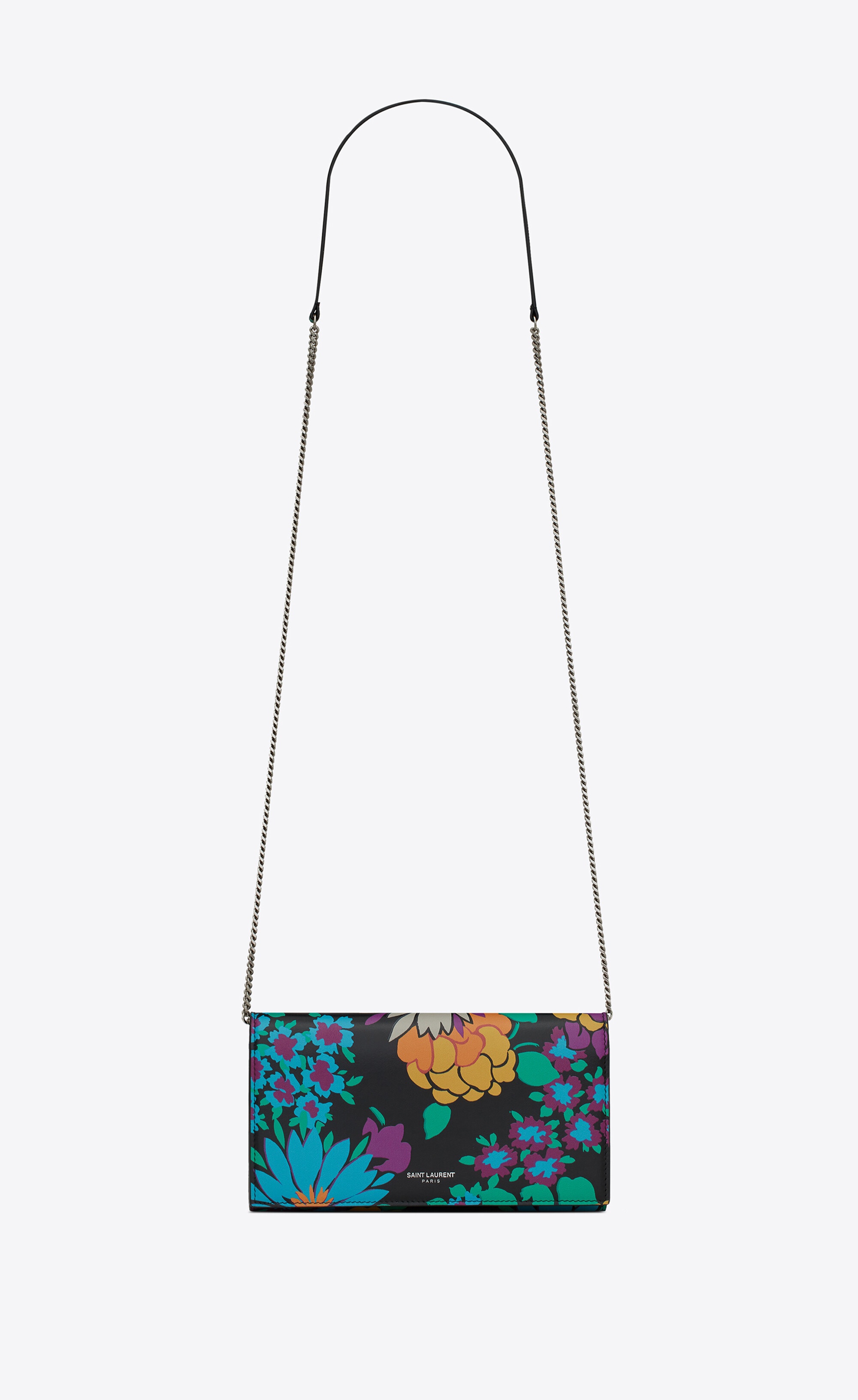 saint laurent paris chain wallet in multicolor flower-print leather - 1