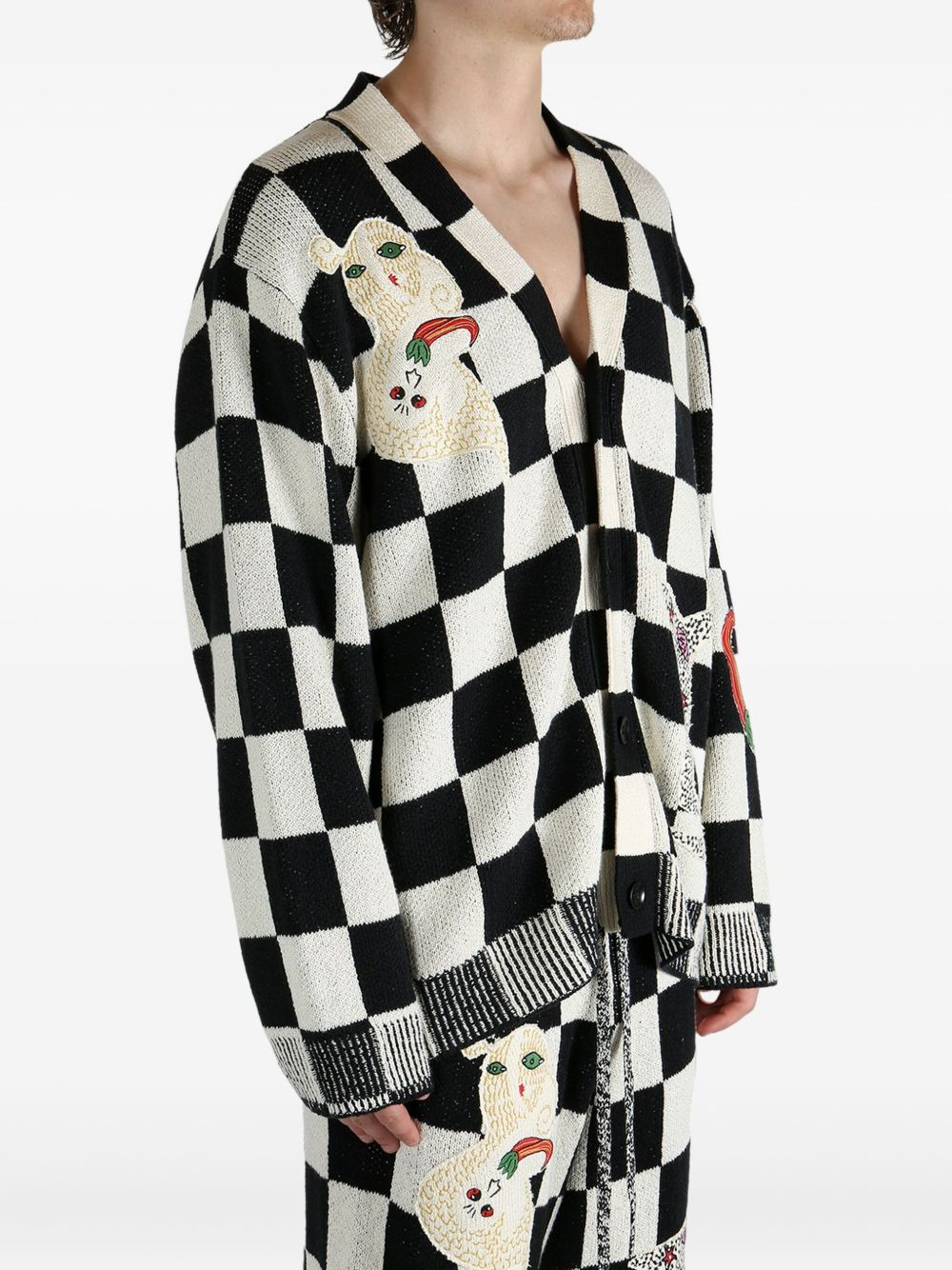 Nora Lite Creatures check-pattern embroidered cardigan - 4