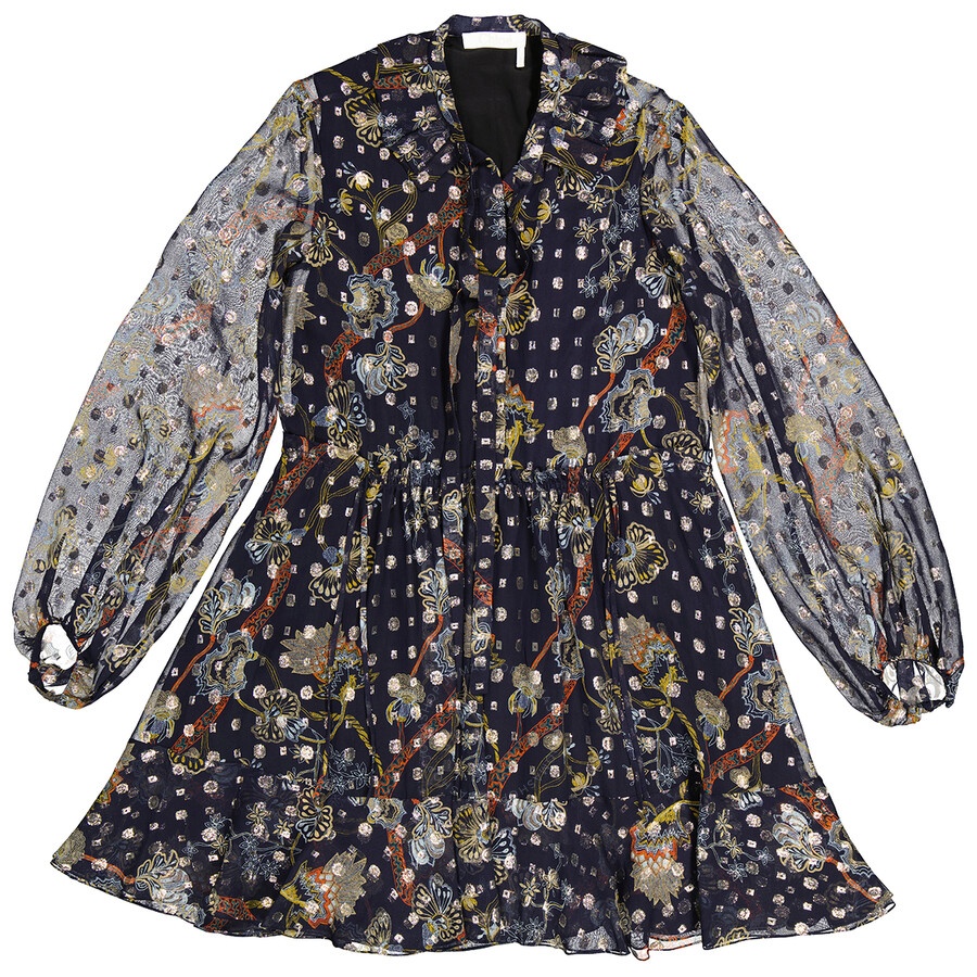 Chloe Blue Floral Silk Georgette Dress - 2