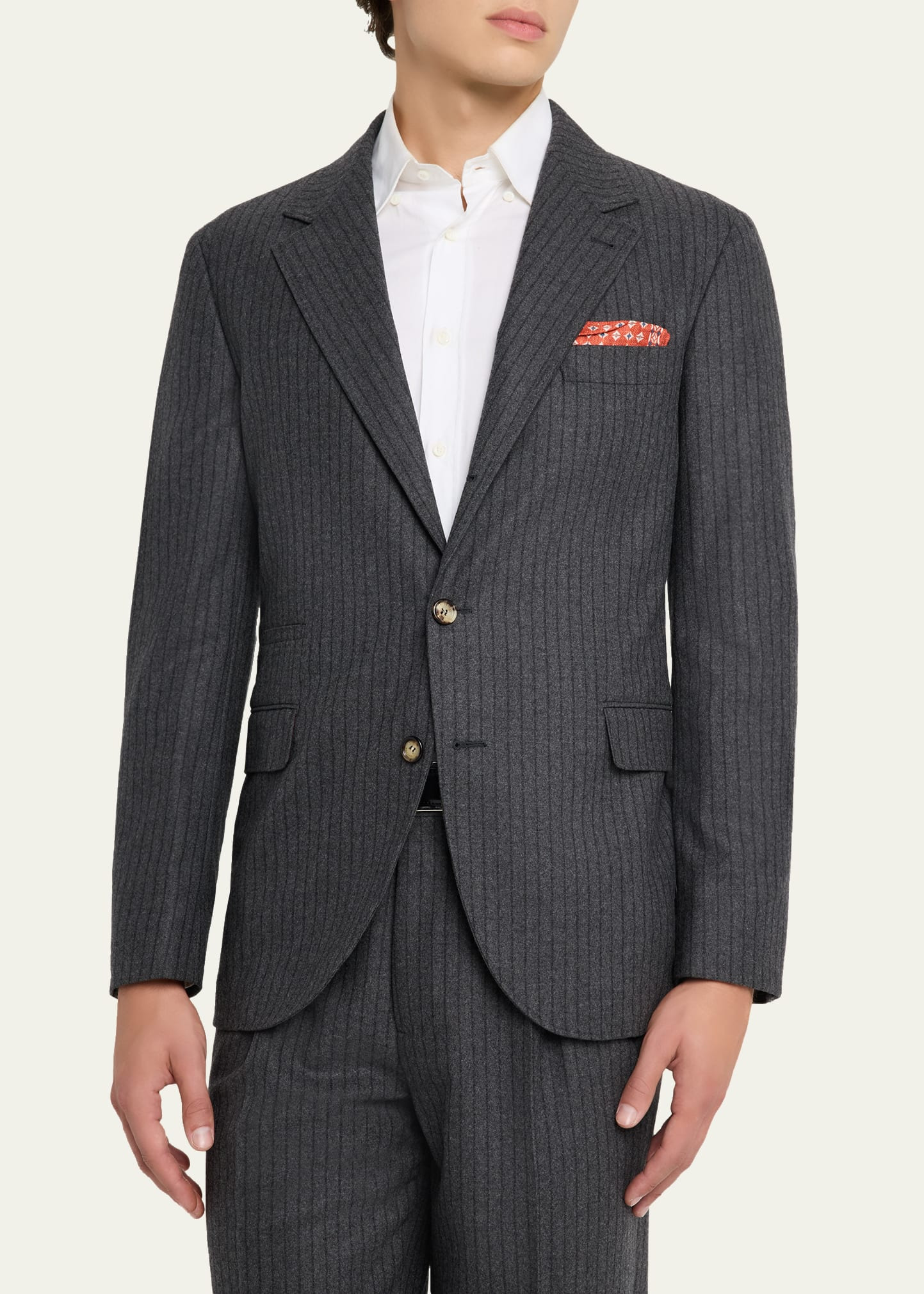 Men's Virgin Wool Chalk Stripe Notch Lapel Sport Coat - 4