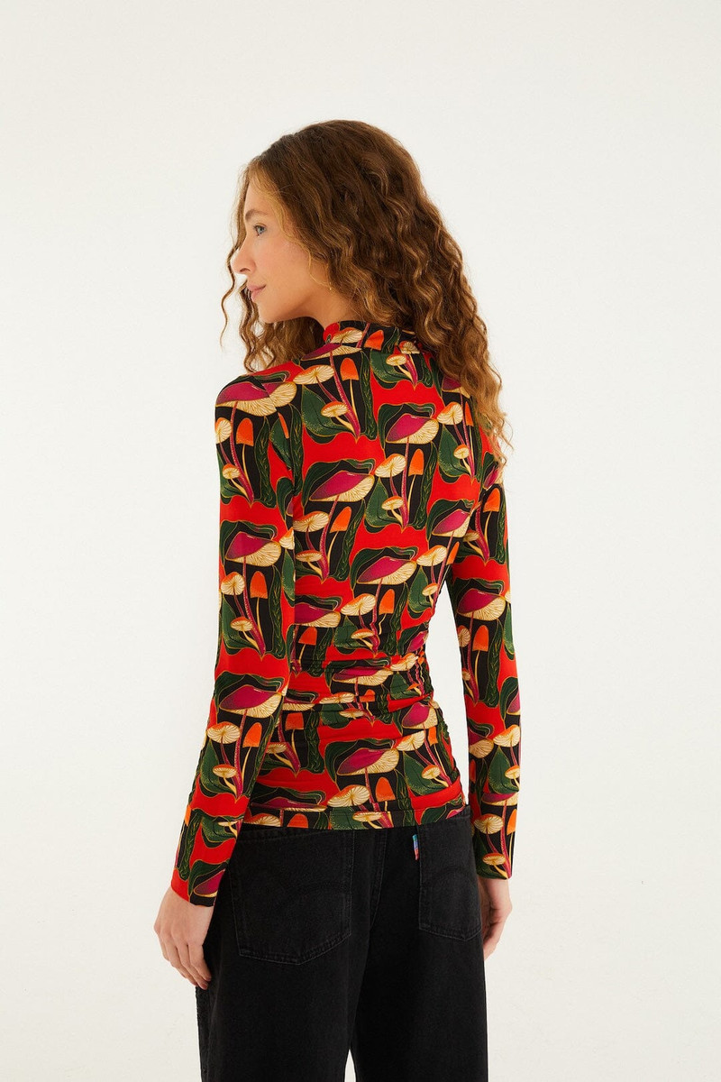 Black Wild Mushrooms Ruched Waist Jersey Blouse 3
