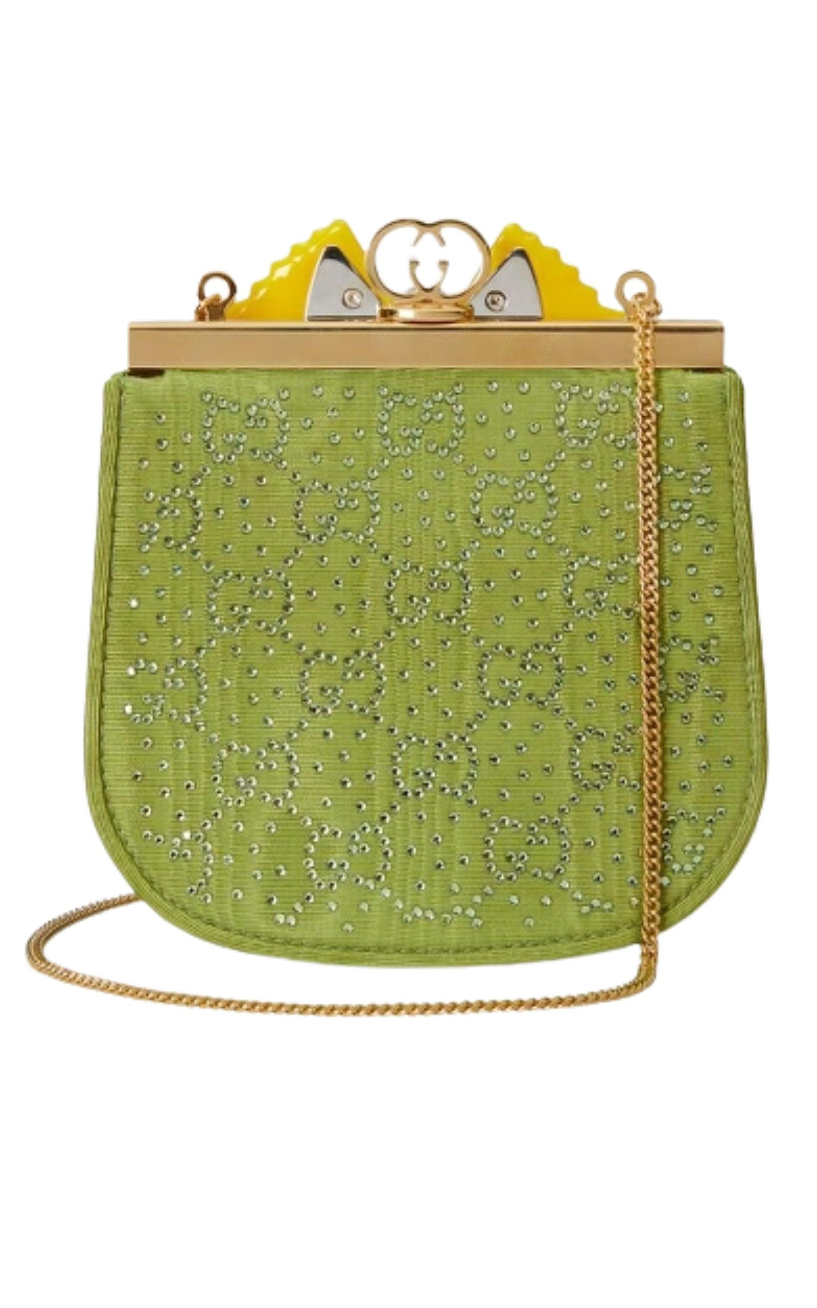 GG Moire Fabric Handbag with Bow and Crystals - 6