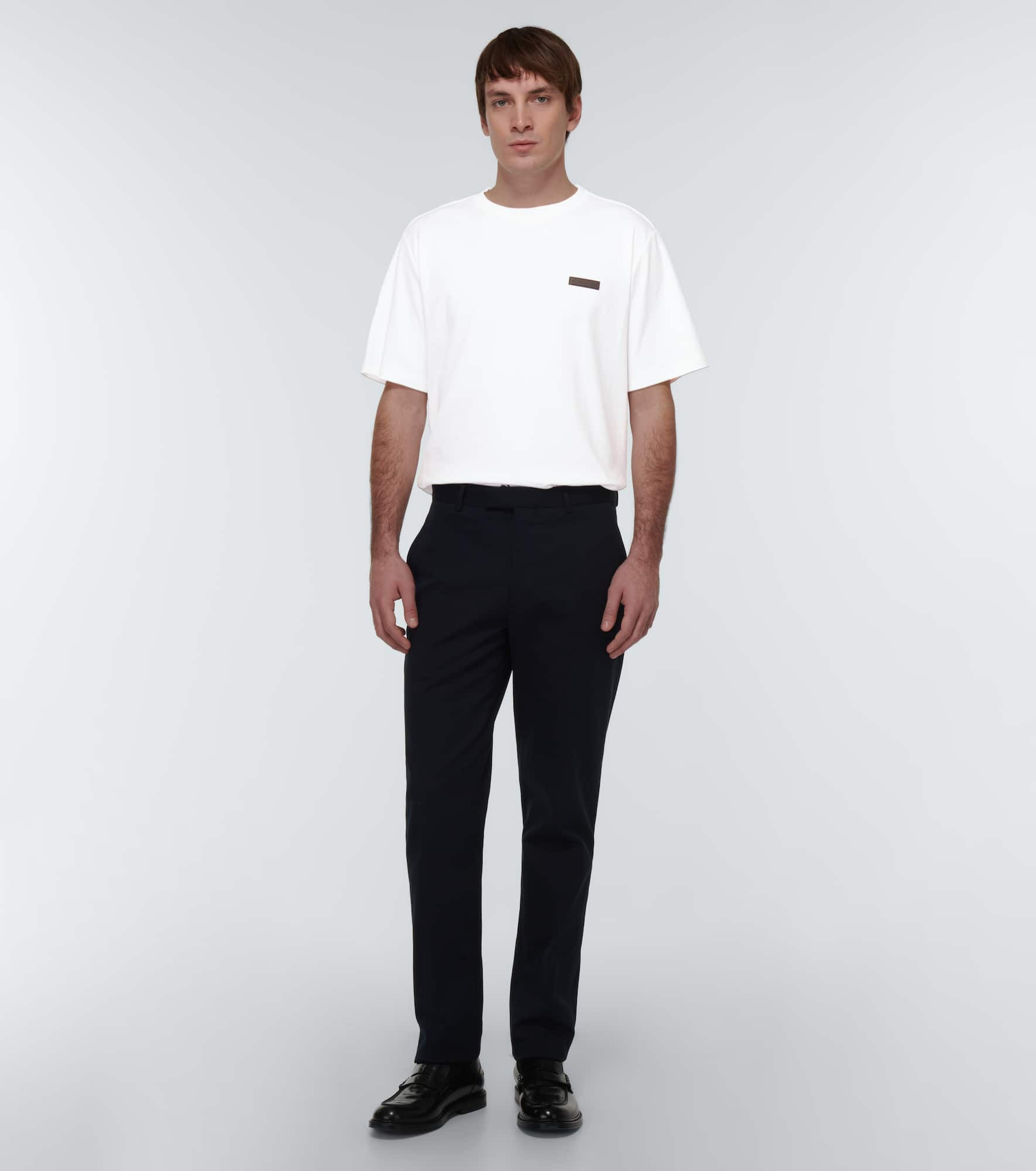 Leather-trimmed cotton T-shirt - 2