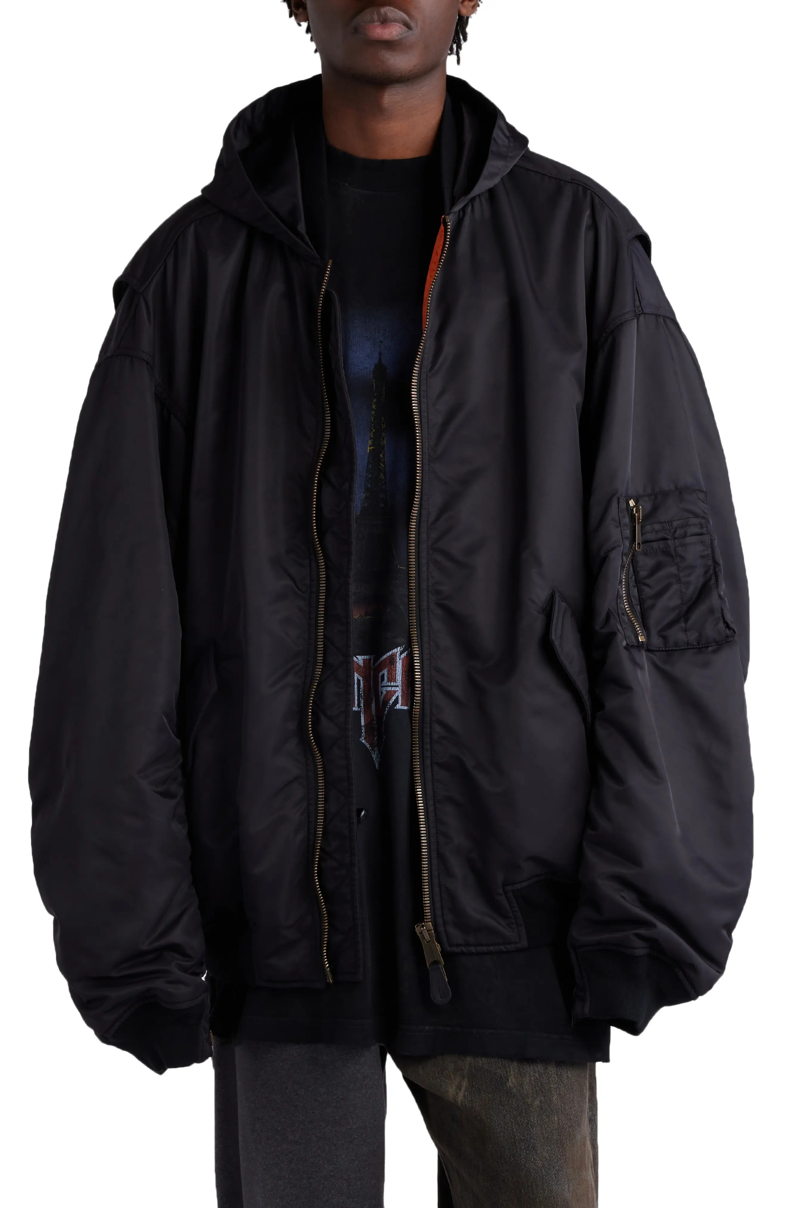 【関税&送料込】Balenciaga Draped Black Bomber Jacket In Tec 0400022077124_BLACK?wid=830&