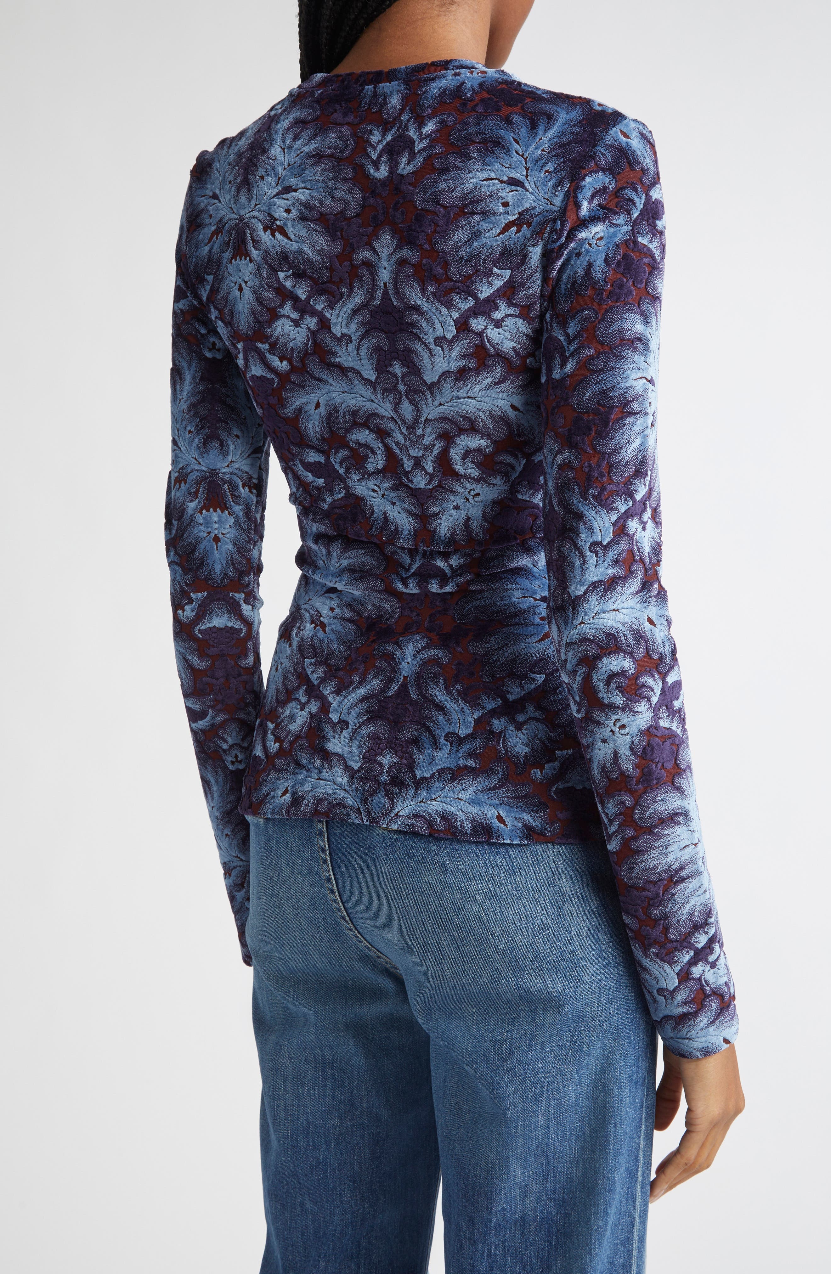 Etro Paisley Flocked Jersey Top in Multicolor Blue Base at Nordstrom - 3