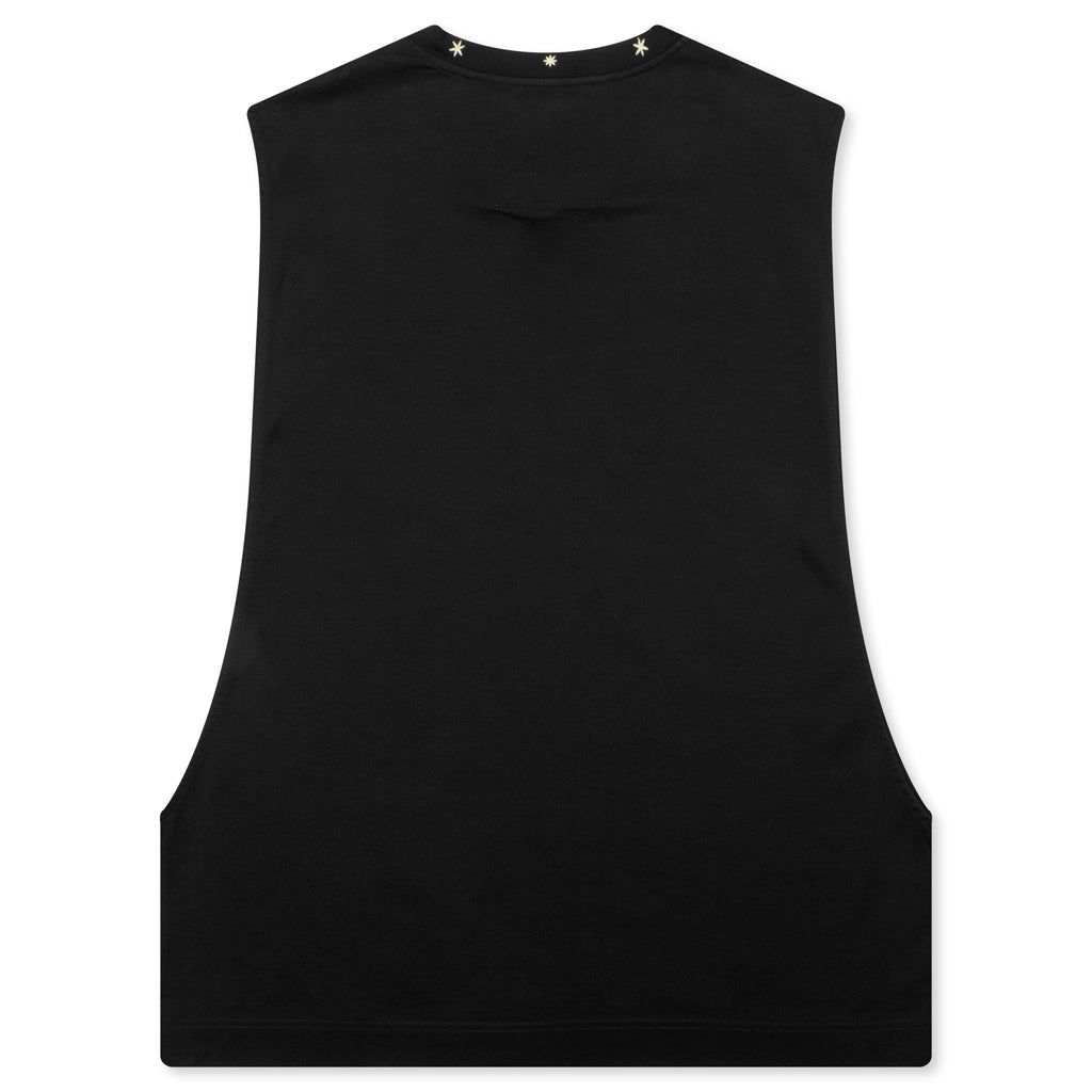 STAR PRINT SLEEVELESS BIG ARMHOLE T-SHIRT - BLACK - 2