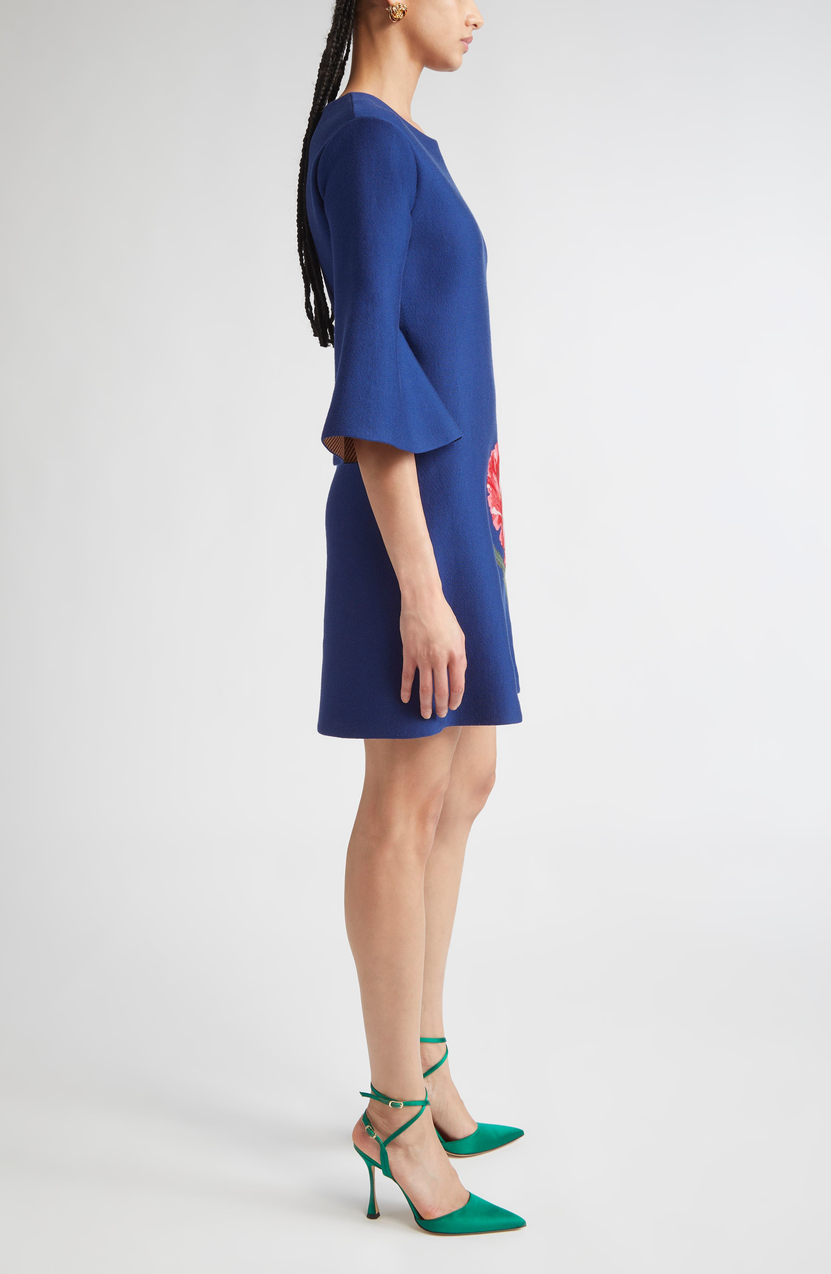 Carolina Herrera Floral Jacquard A-Line Dress in Dark Navy Multi at Nordstrom - 3