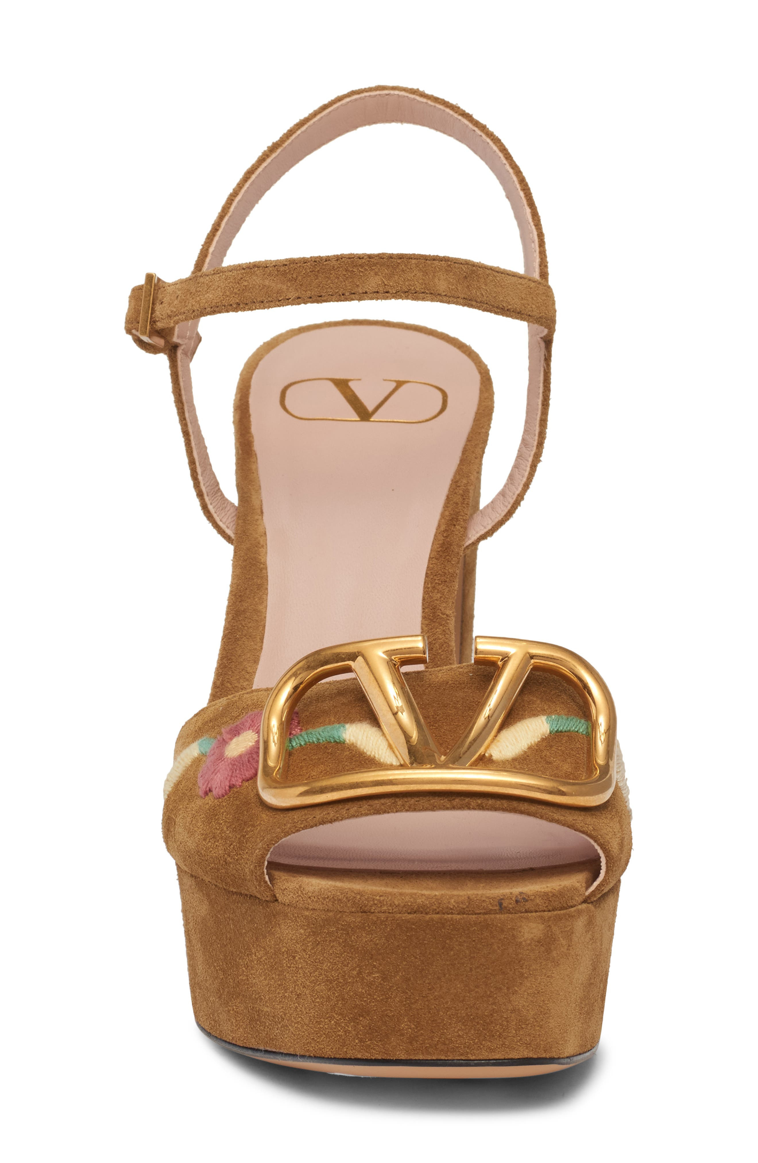 Valentino VLOGO Sunflower Embroidered Platform Sandal in Havana Beige at Nordstrom - 4
