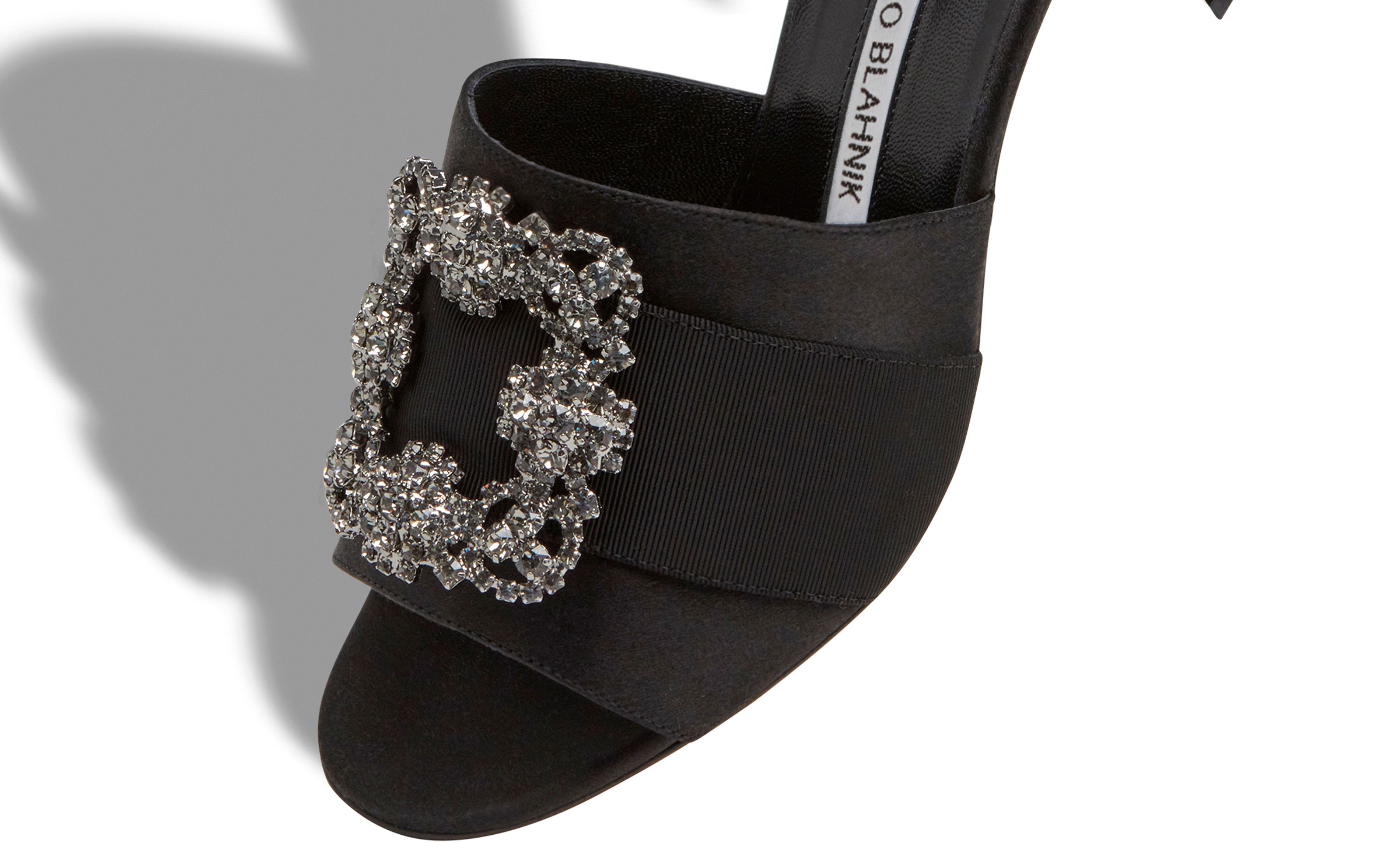 Black Satin Jewel Buckle Mules - 4