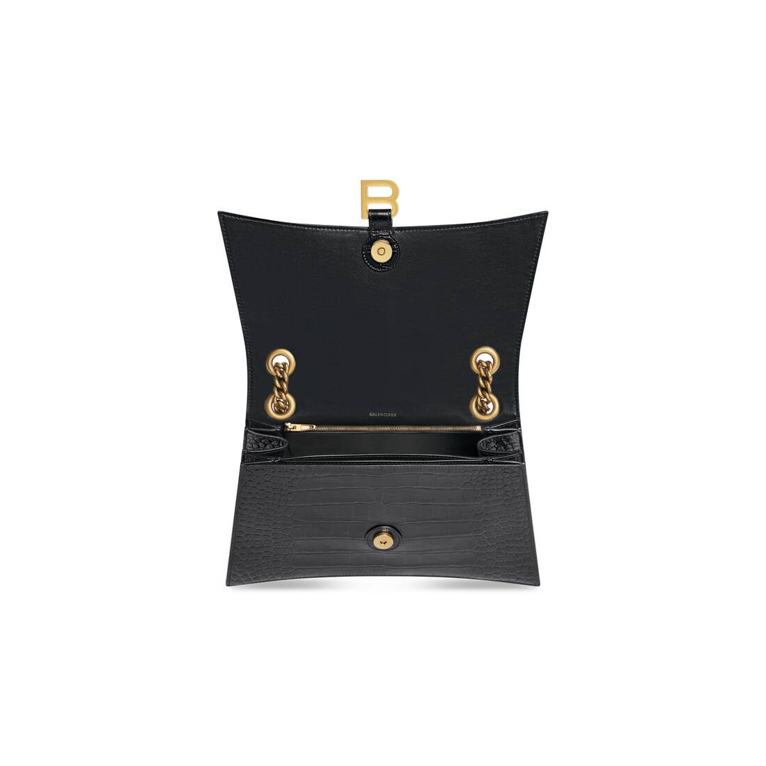 Women's Crush Medium Chain Bag Crocodile Embossed in Black - 5