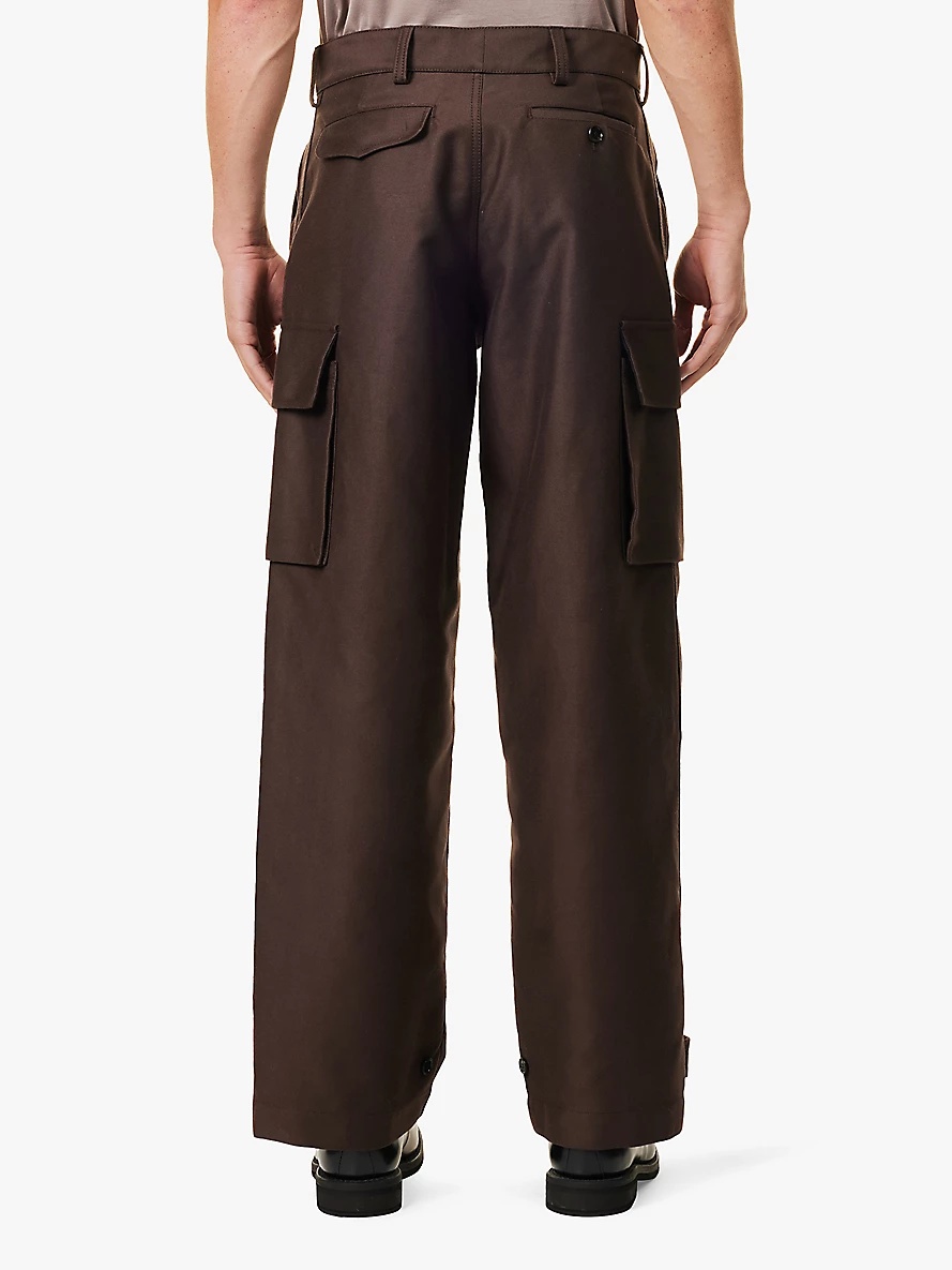 Cargo buttoned-pockets wide-leg relaxed-fit organic-cotton trousers - 4